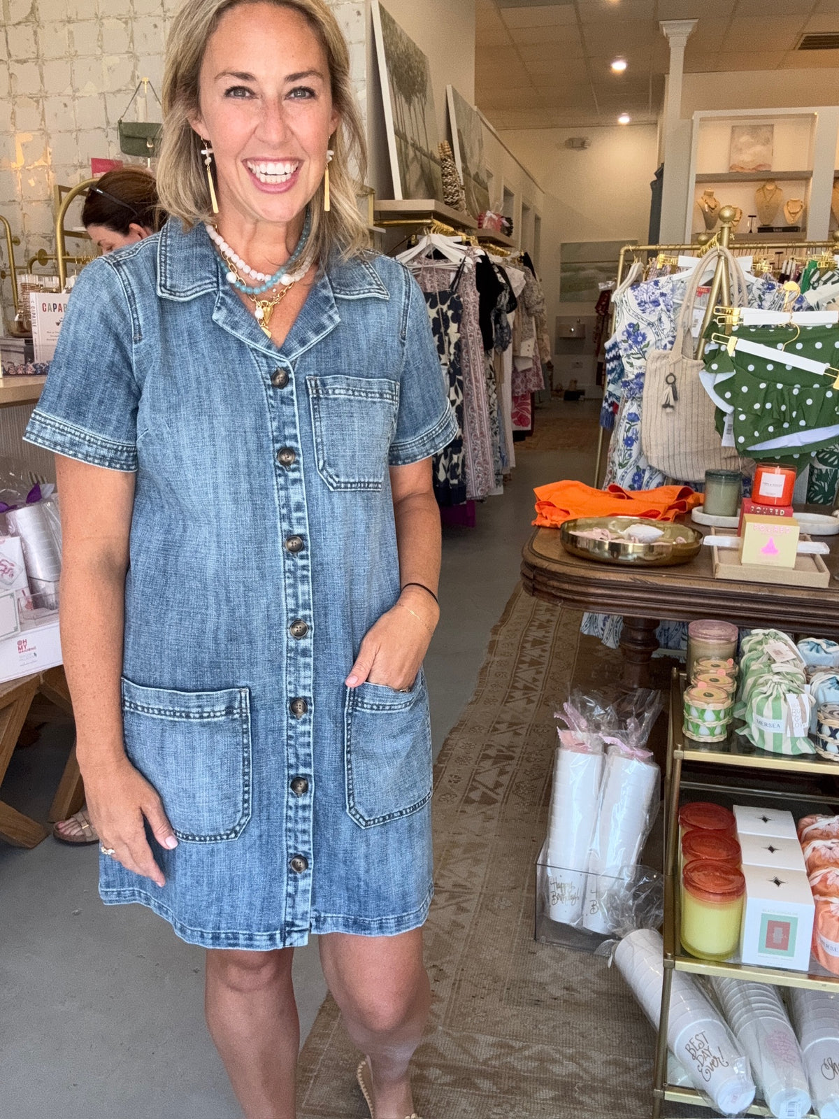 kut denim dress KUT from the Kloth Eliza-Rolled Up Sleeve Tab with Front Opening Dress : MD