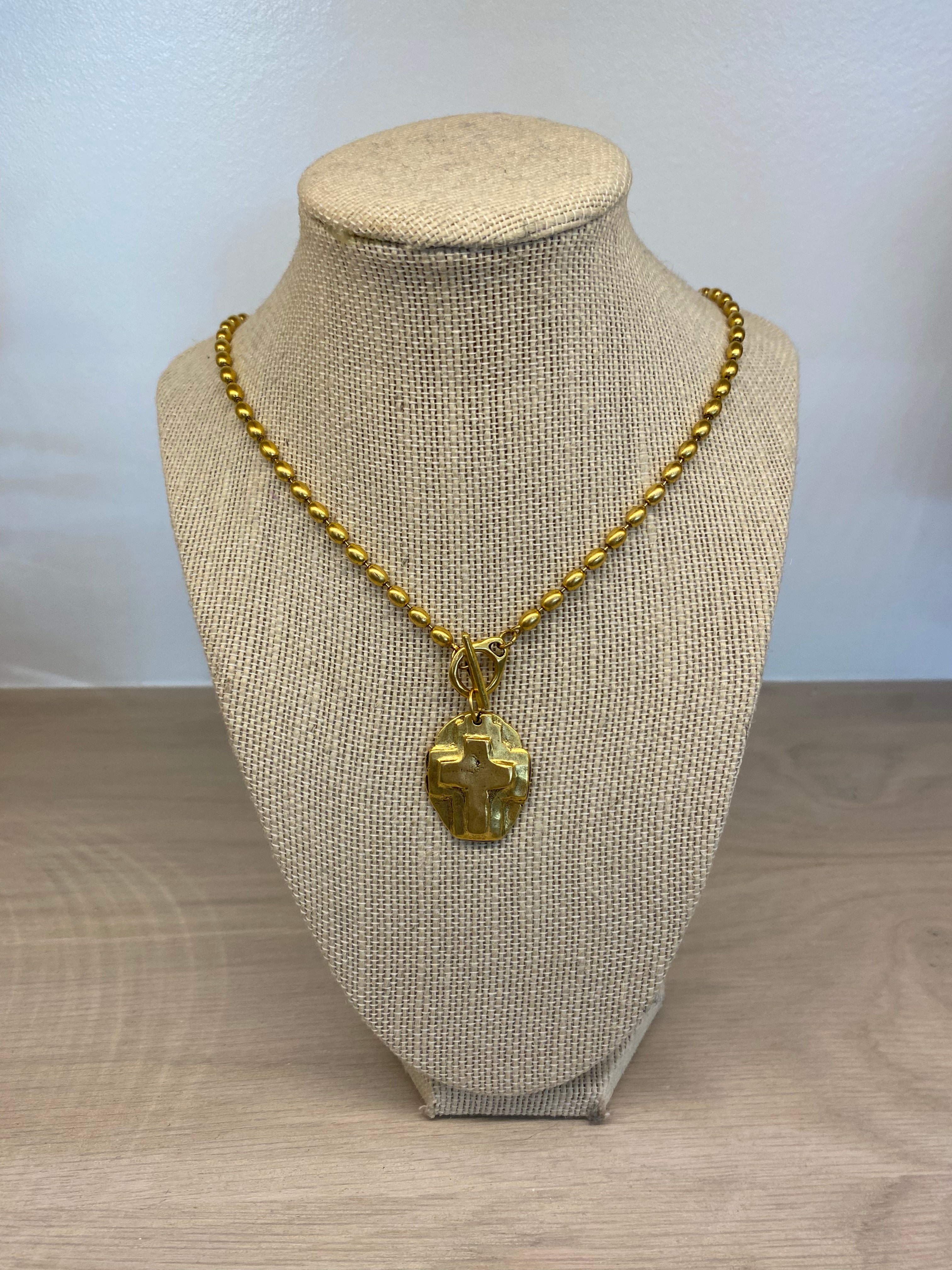 Cross Pendant on Gold Bead Chain