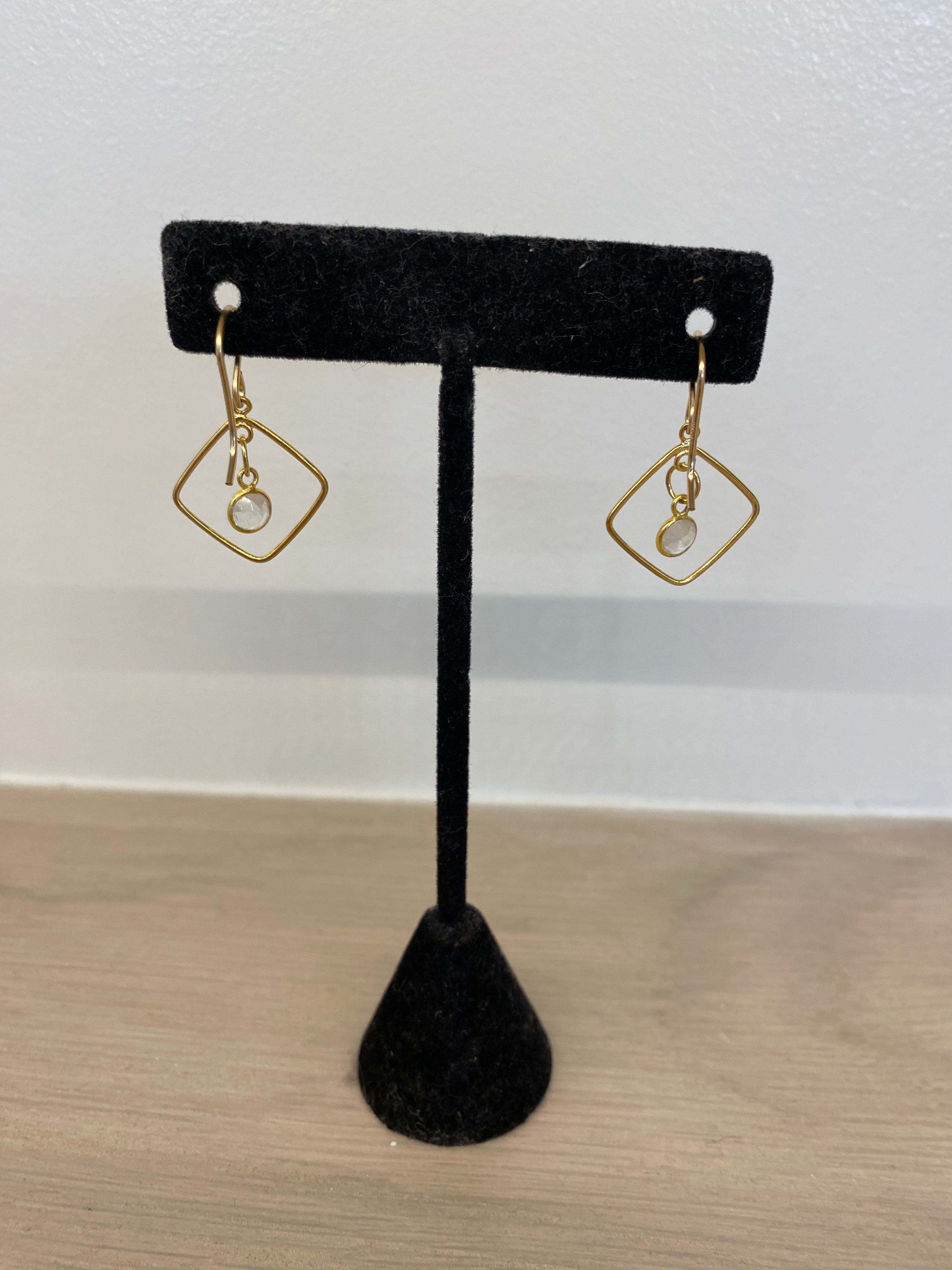 Gold Moonstone Drop Earrings