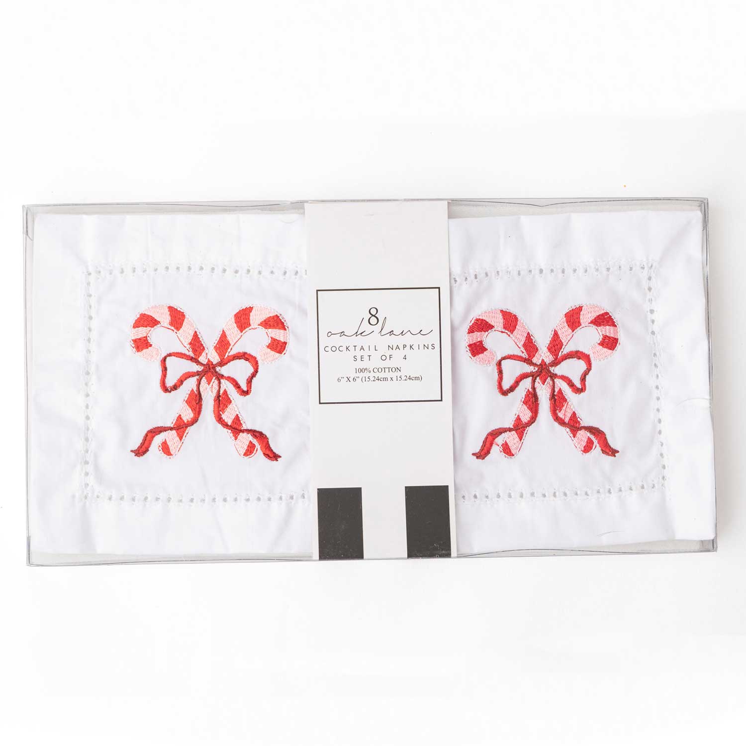 Candy Cane Embroidered Cocktail Napkins, Set of 4