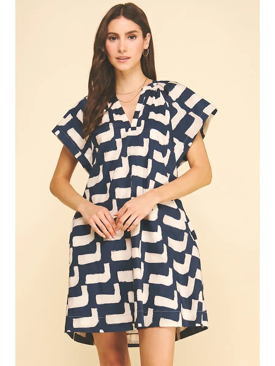 Greer Geometric Print Dress | Navy