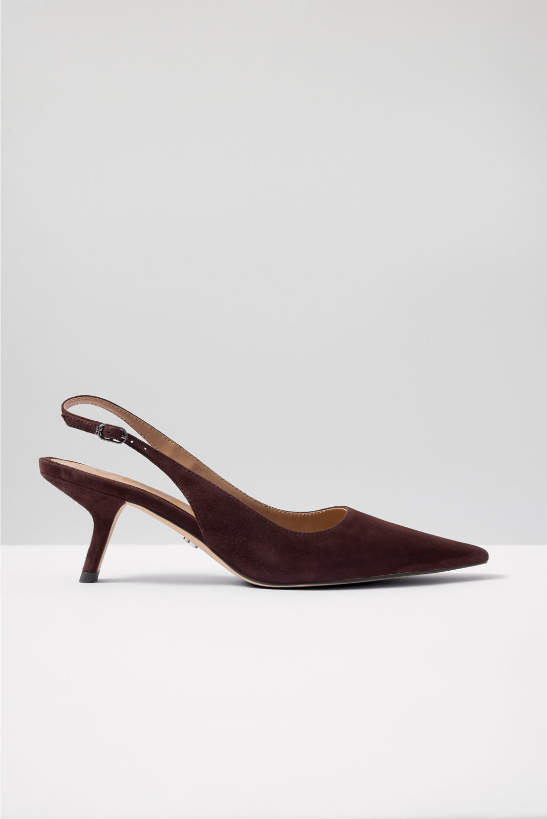 Sam Edelman Bianka pointed toe slingback pump in dark brown suede with kitten heel