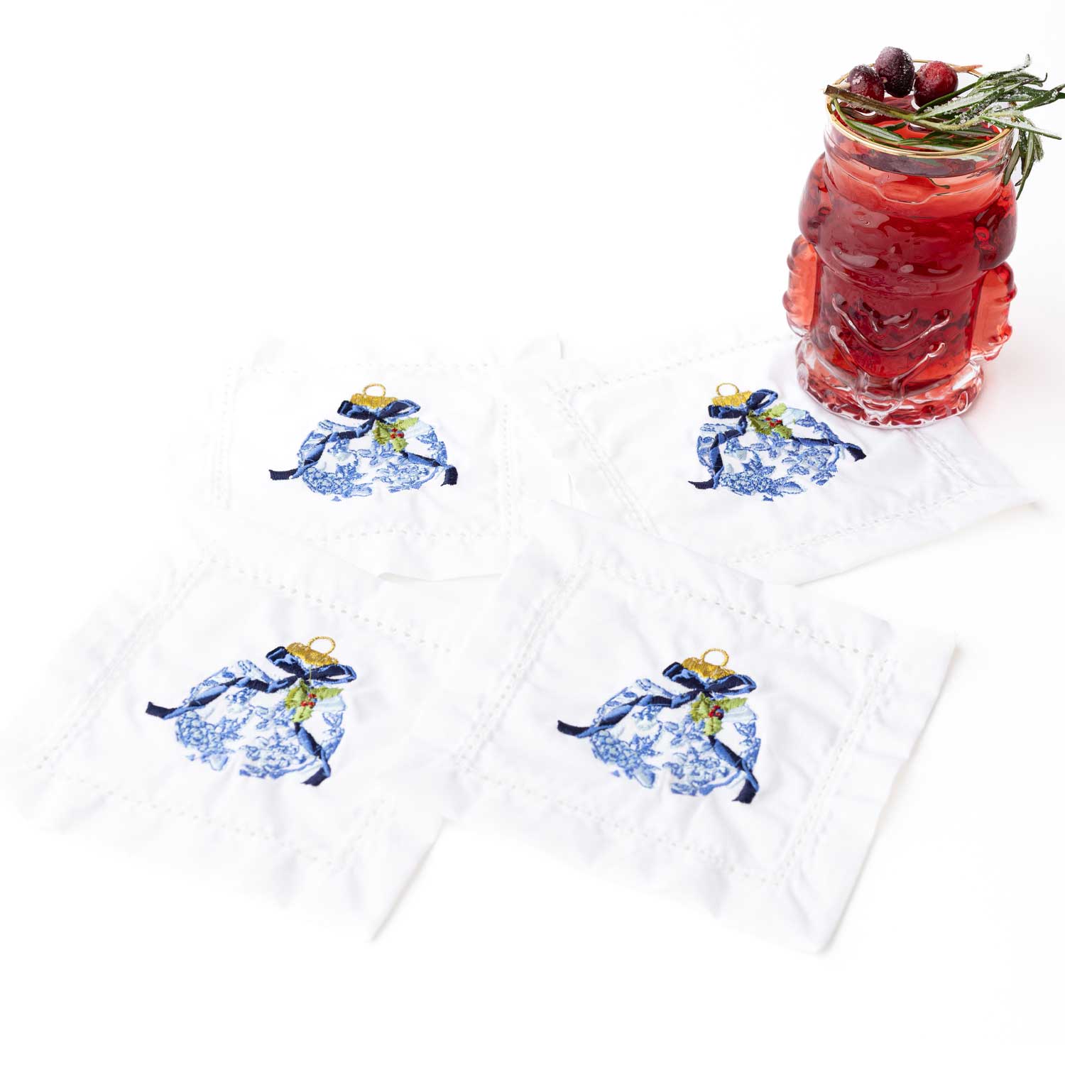 Chinoiserie Ornament Embroidered Cocktail Napkins | Set of 4