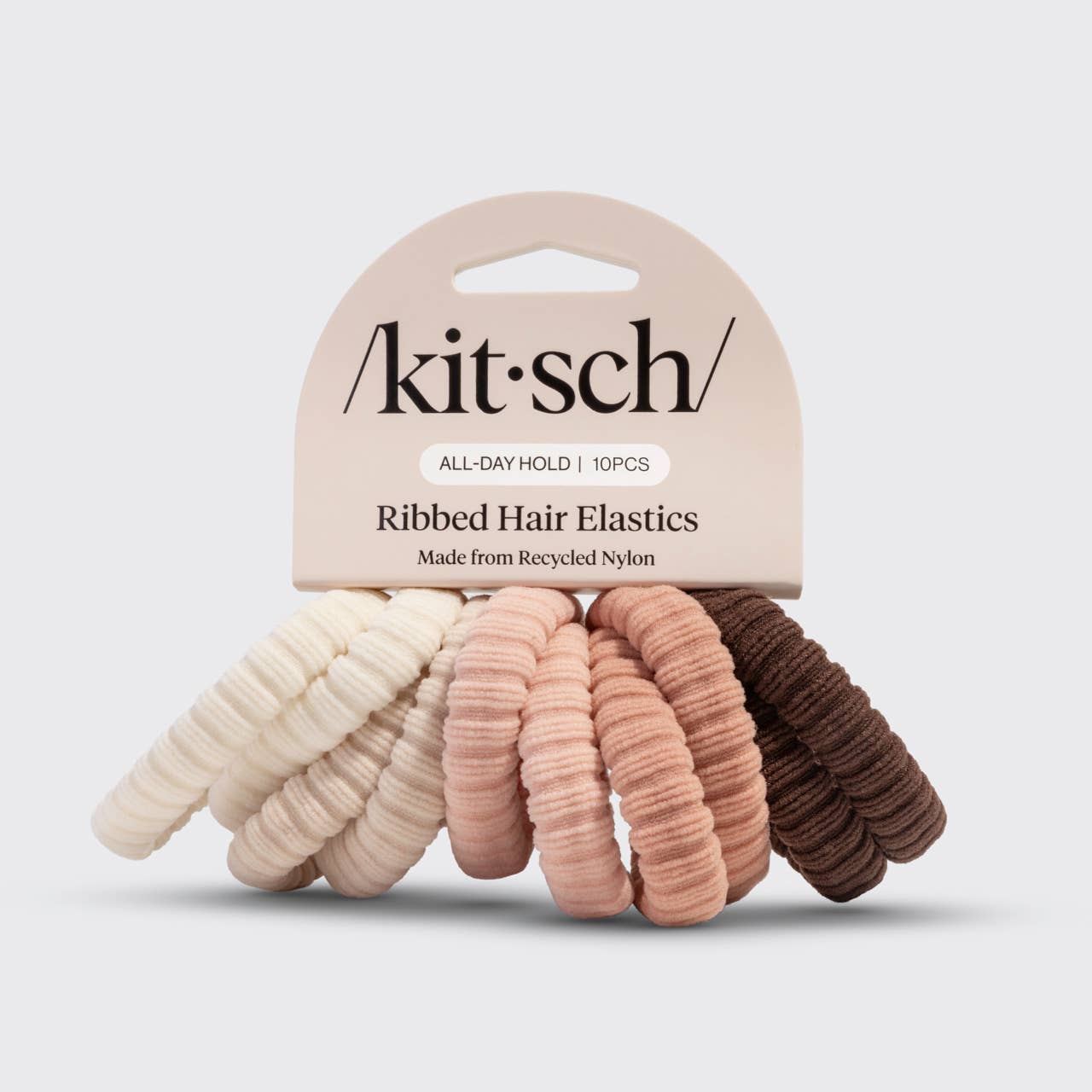 Recycled Fabric Ribbed Hair Elastics 10pc Set | Blush