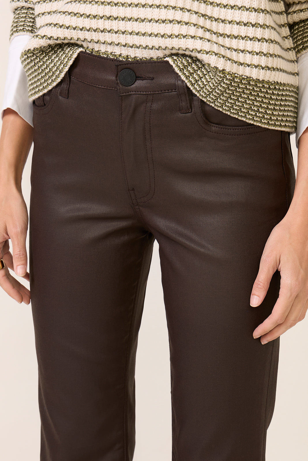 KUT from the Kloth Kelsey High Rise jeans in chocolate coated finish