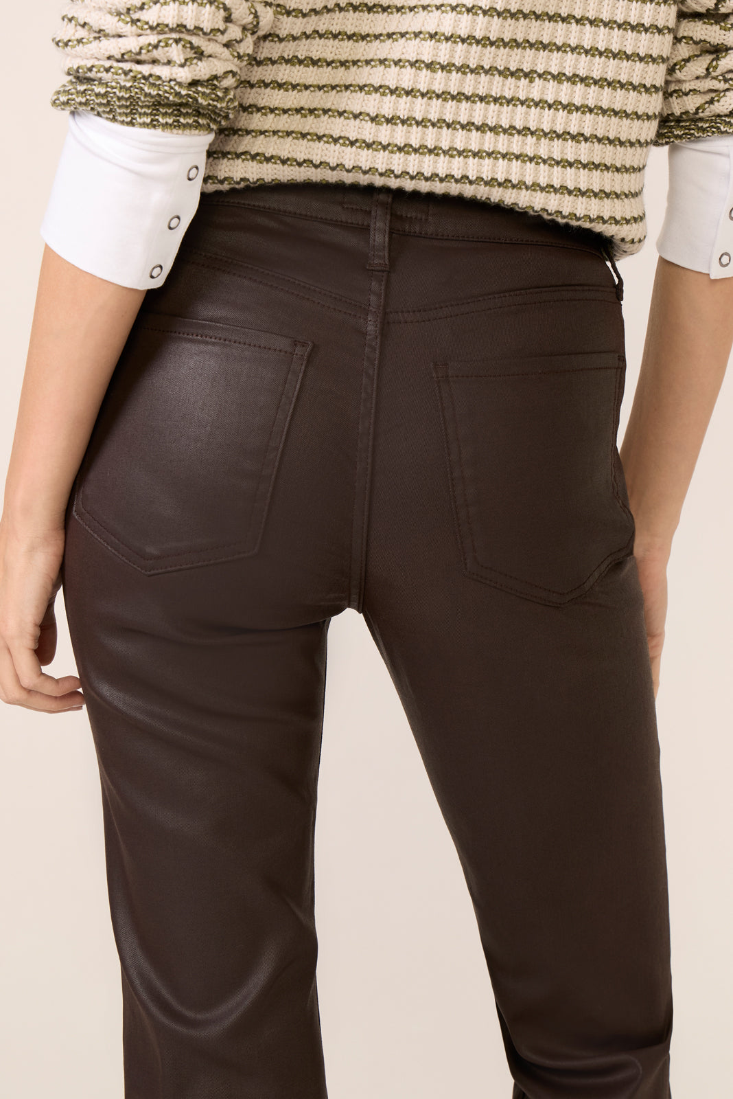 Back view of KUT from the Kloth Kelsey high rise jeans in chocolate coated brown