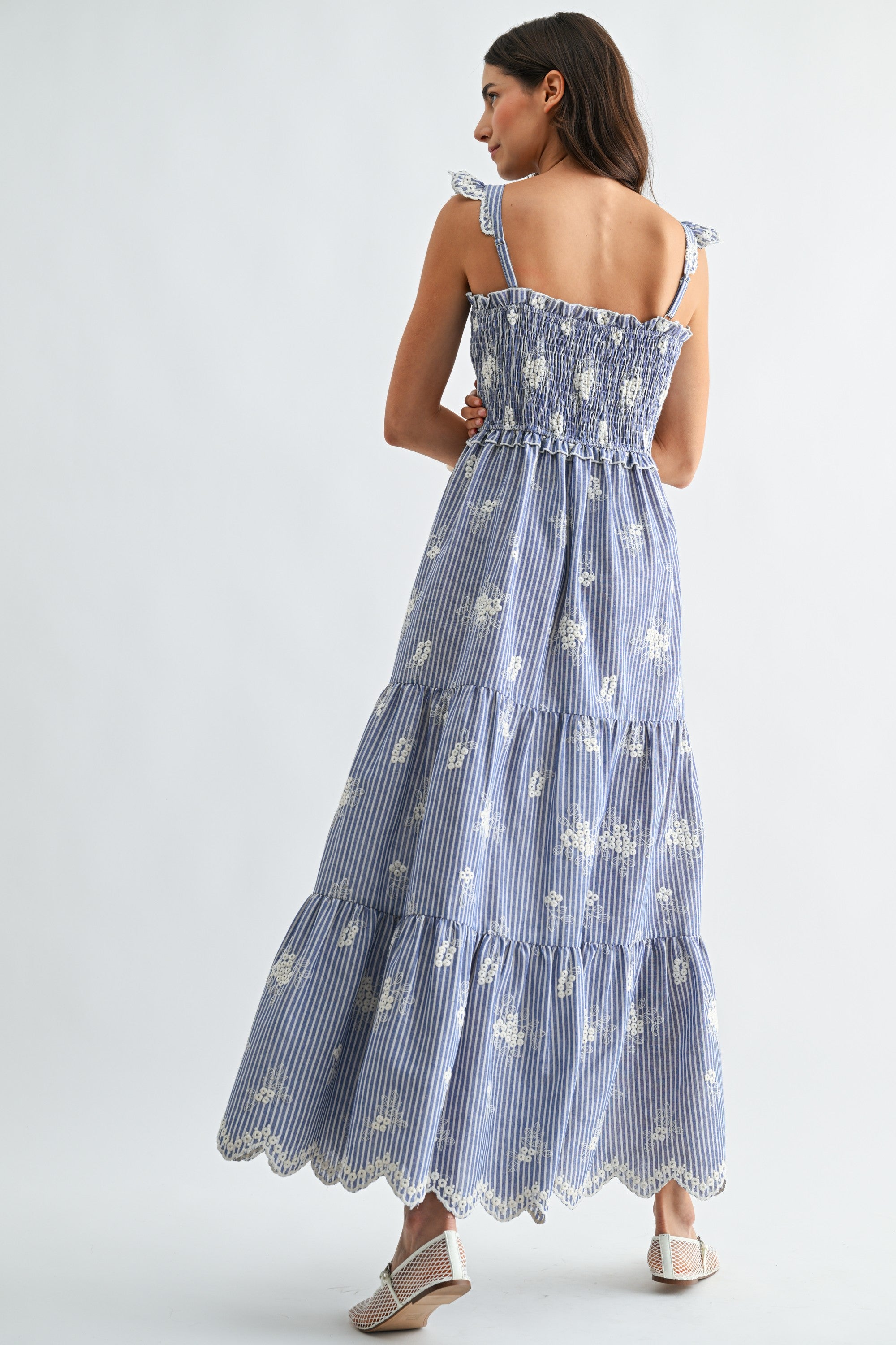 Camellia Embroidered Dress | Blue