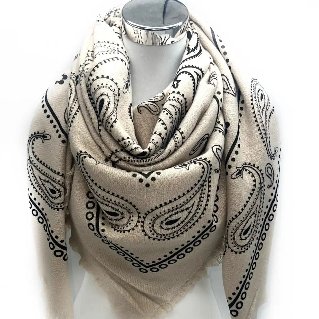 Paisley Wool Scarf | Taupe