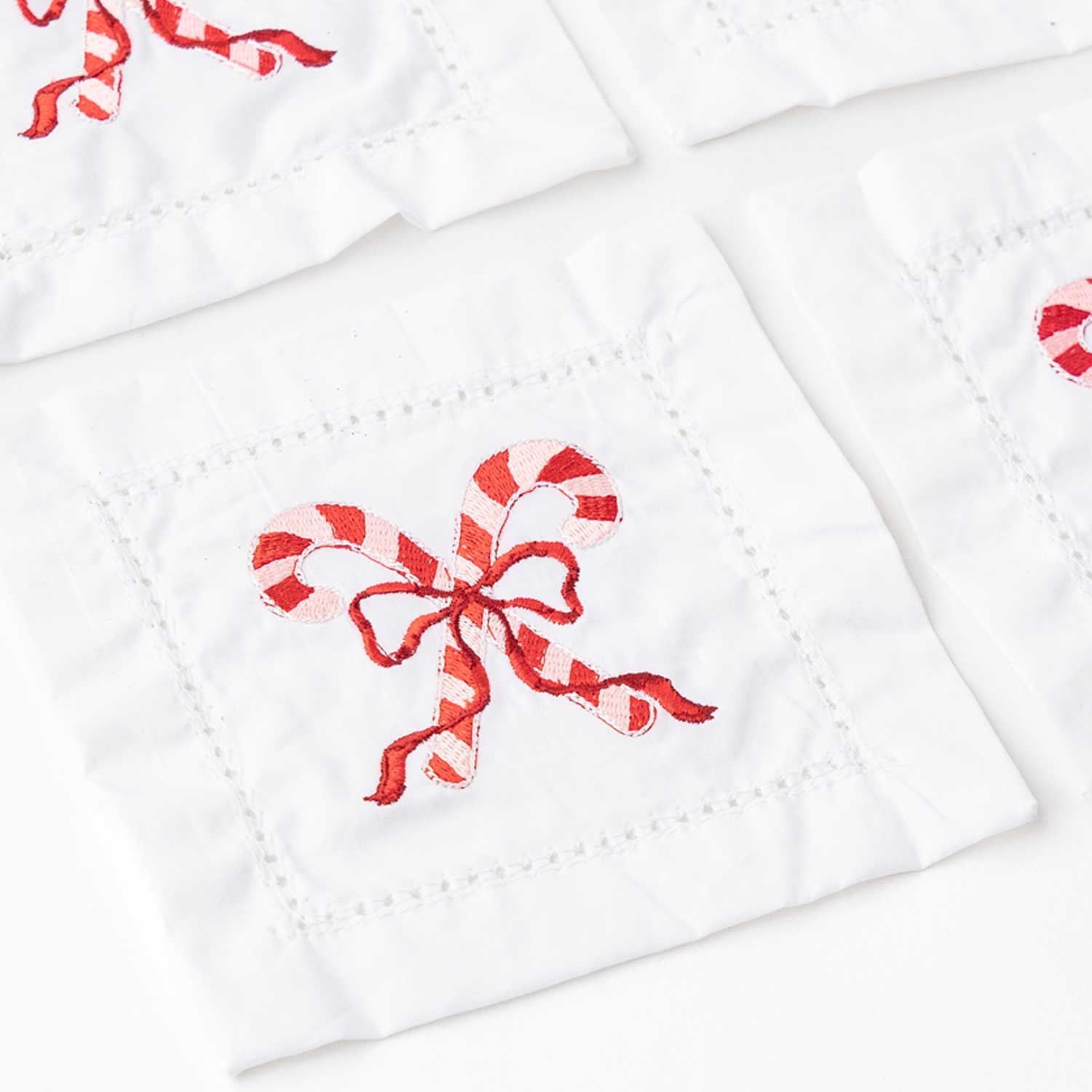 Candy Cane Embroidered Cocktail Napkins, Set of 4