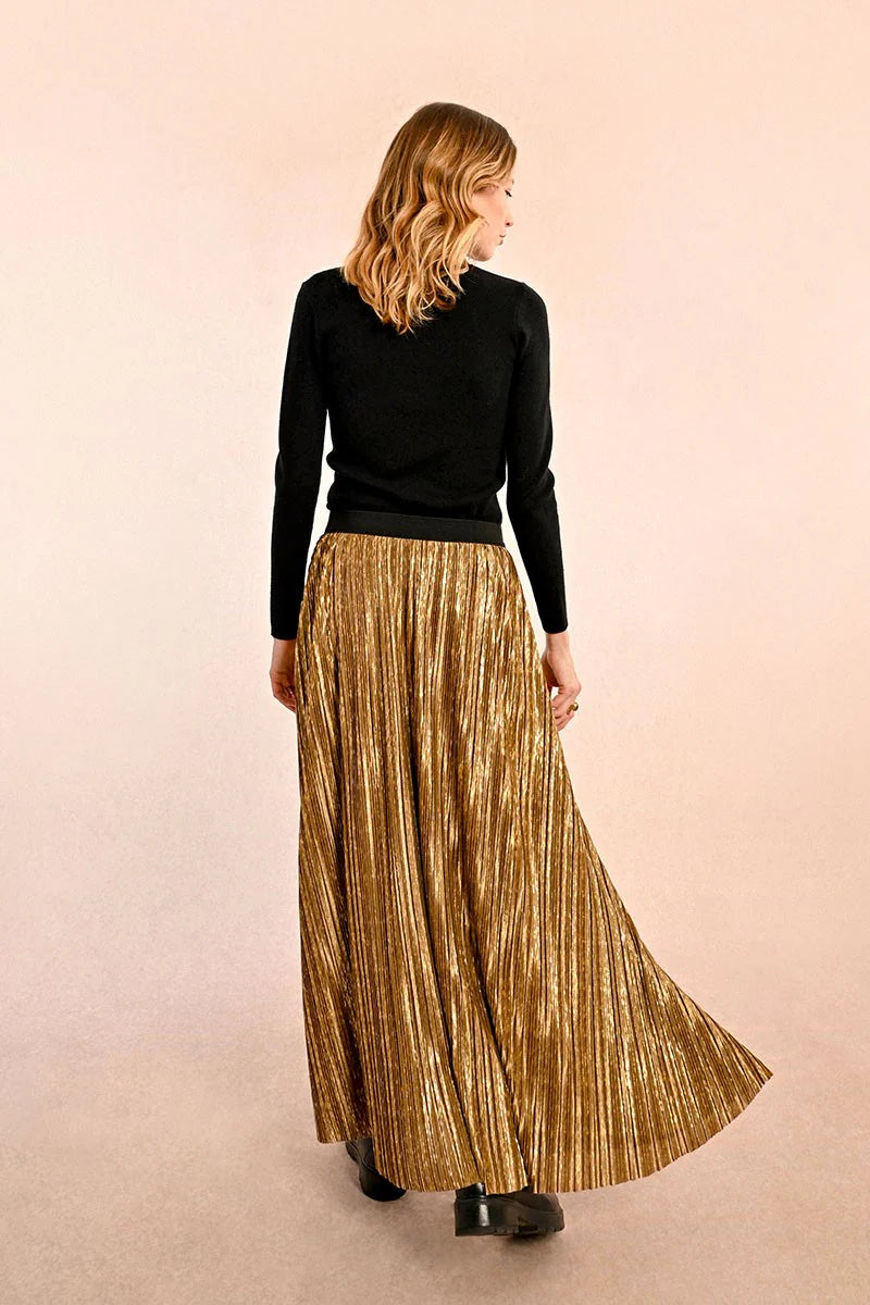 Gold accordion pleated skirt online