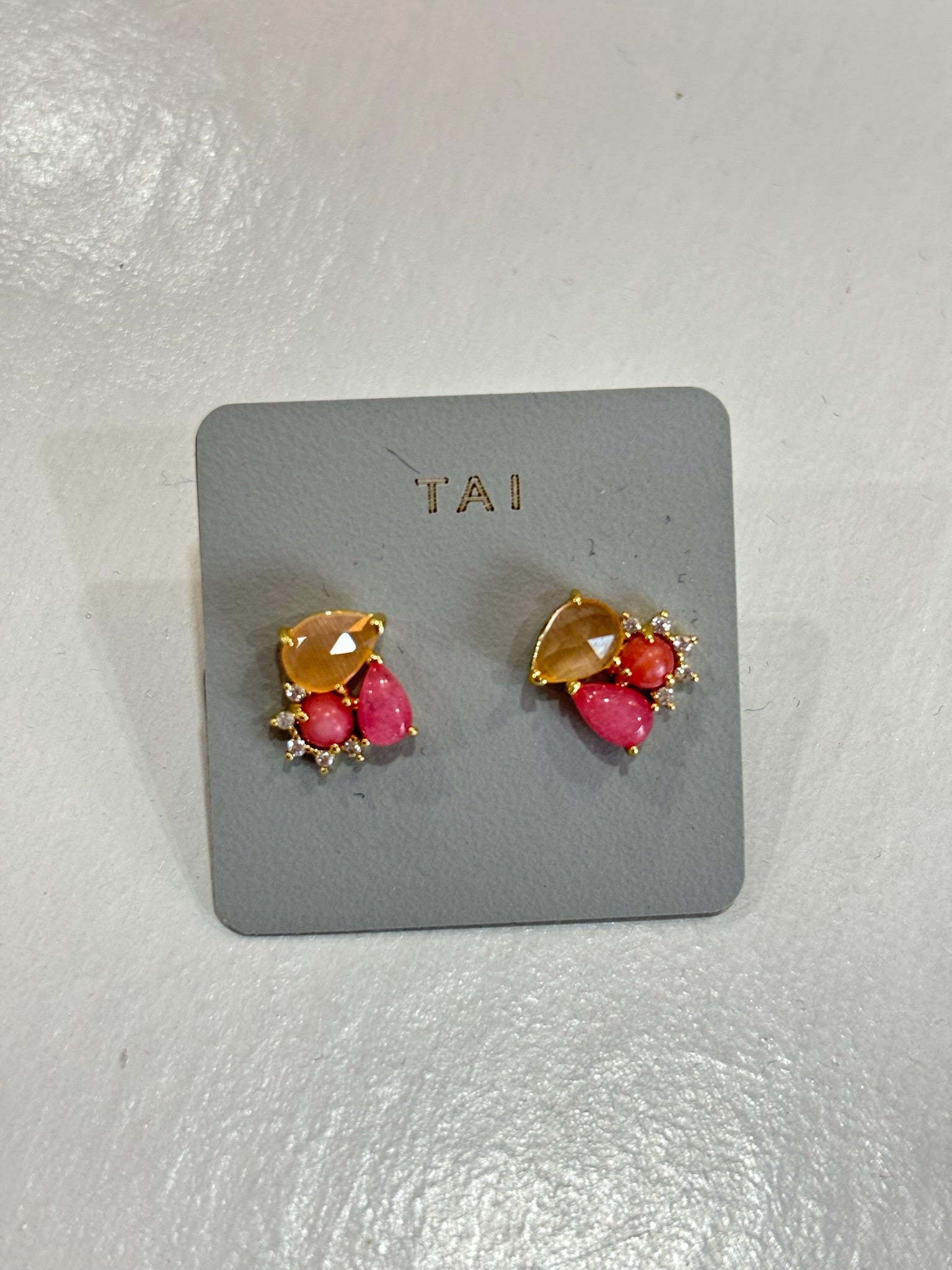 Pink Stone Cluster Earrings