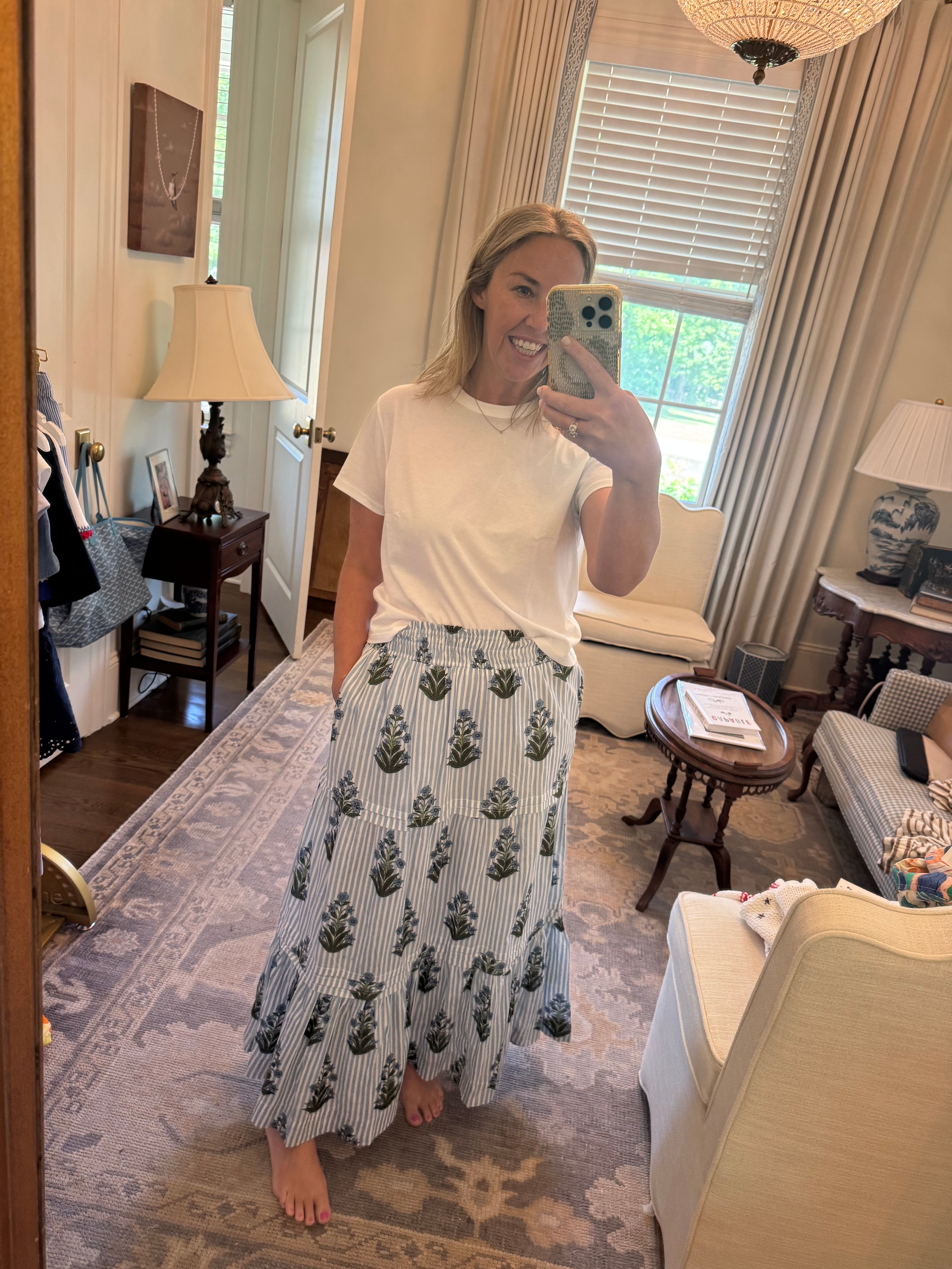 Alice Skirt | Blue Stripe Floral