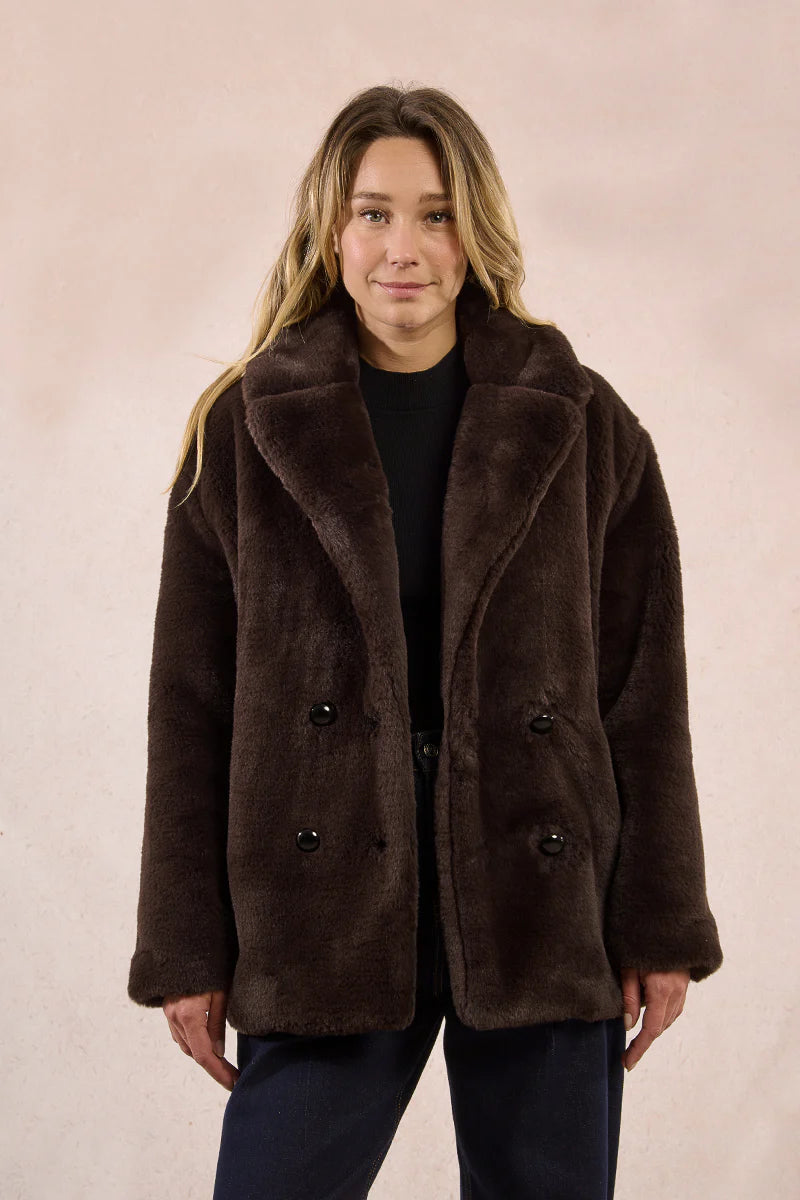 Double Breasted Fur Coat | Brown