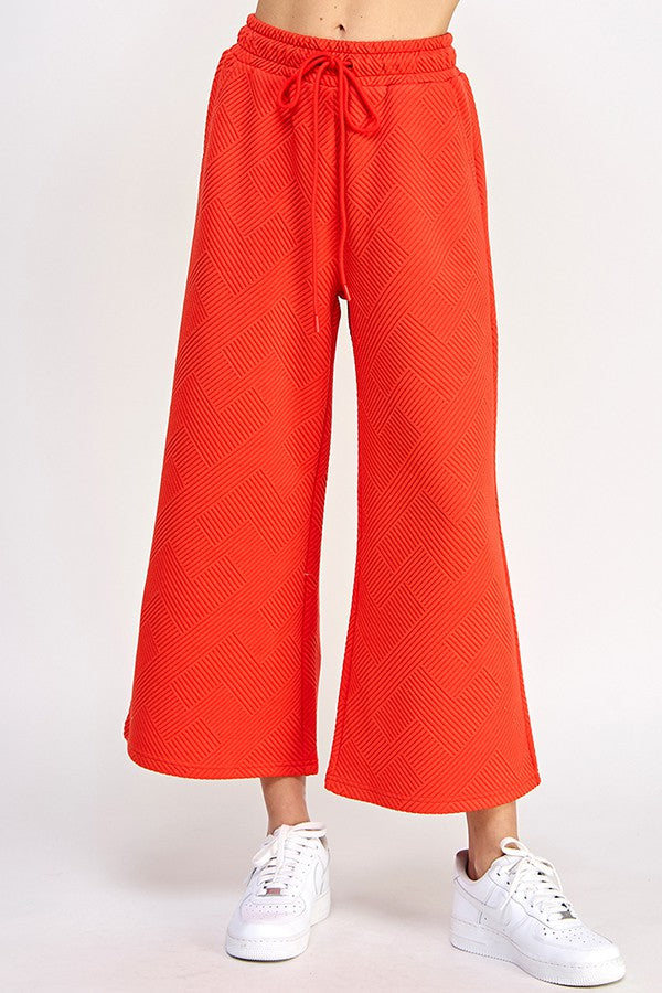 Textured Cropped Wide Pants - Orange