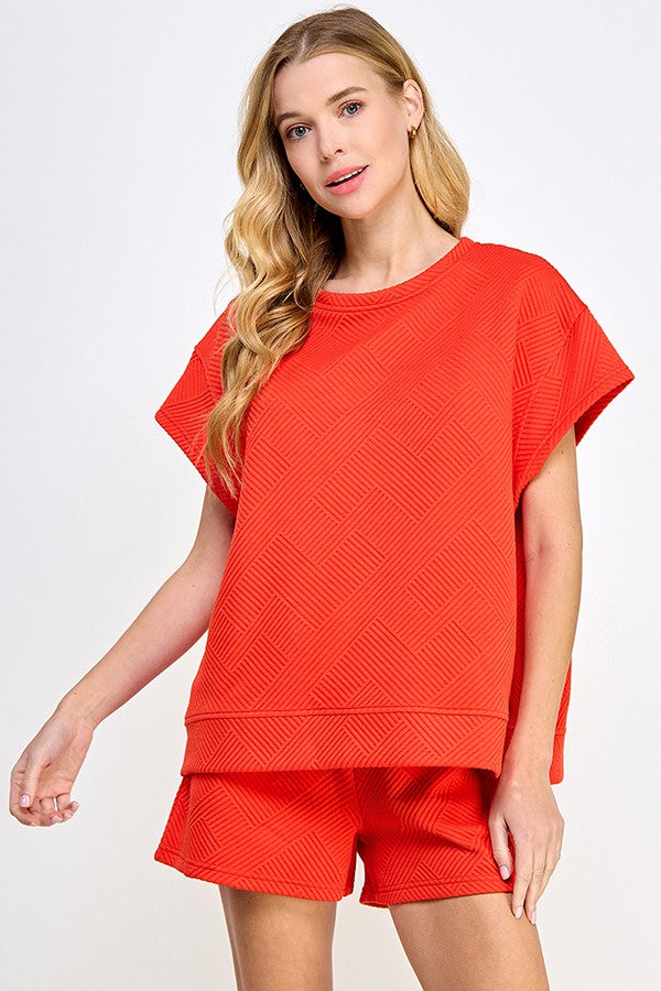 Textured Short Sleeve Top - Flame