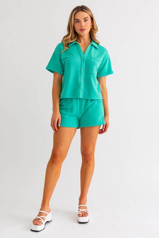 Shorts with Side Slits - Dark Mint