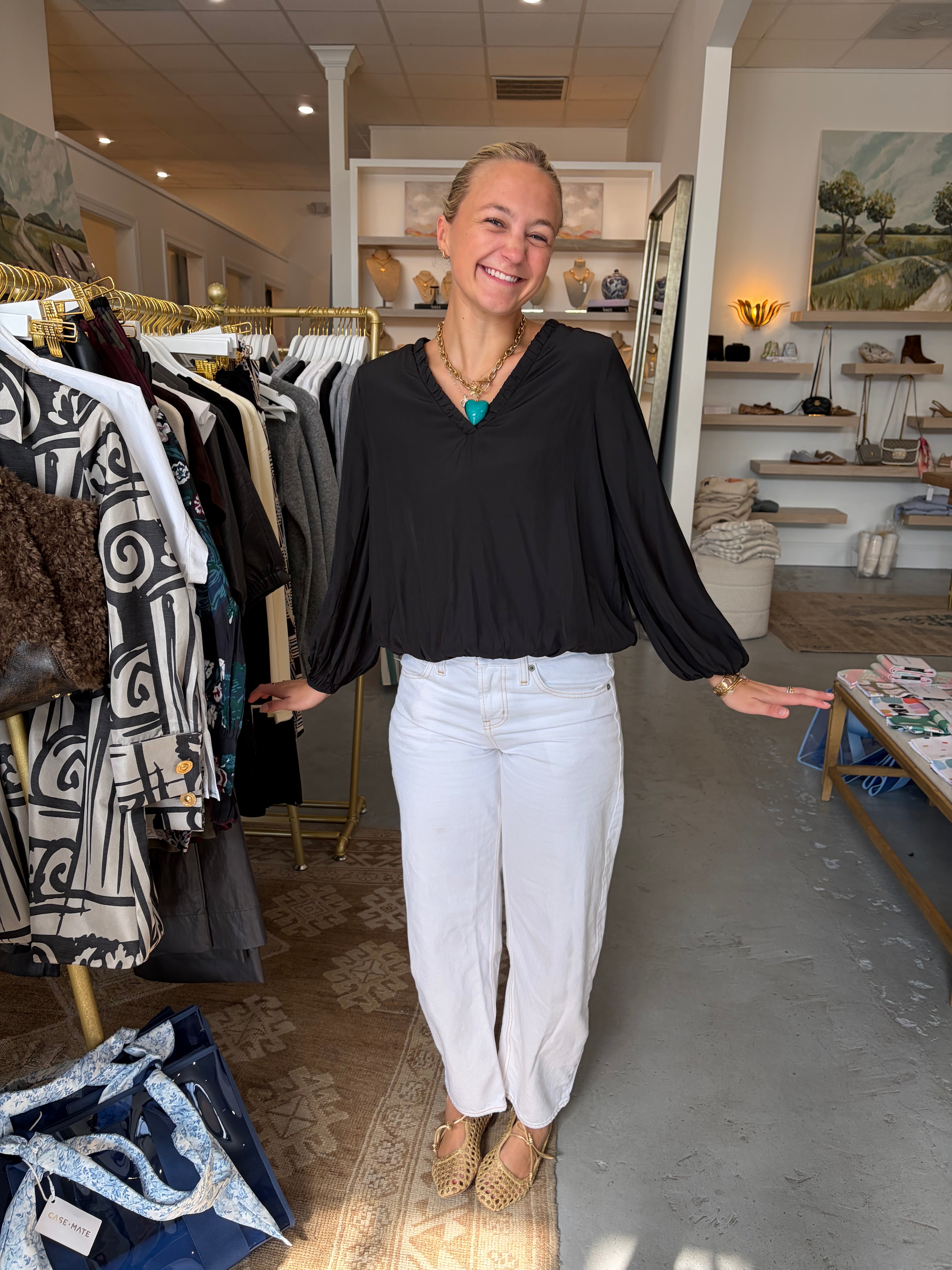 Katherine V Neck Blouse | Black