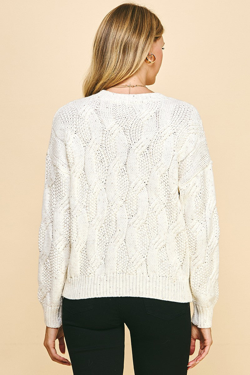 Cableknit Speckled Crewneck Sweater