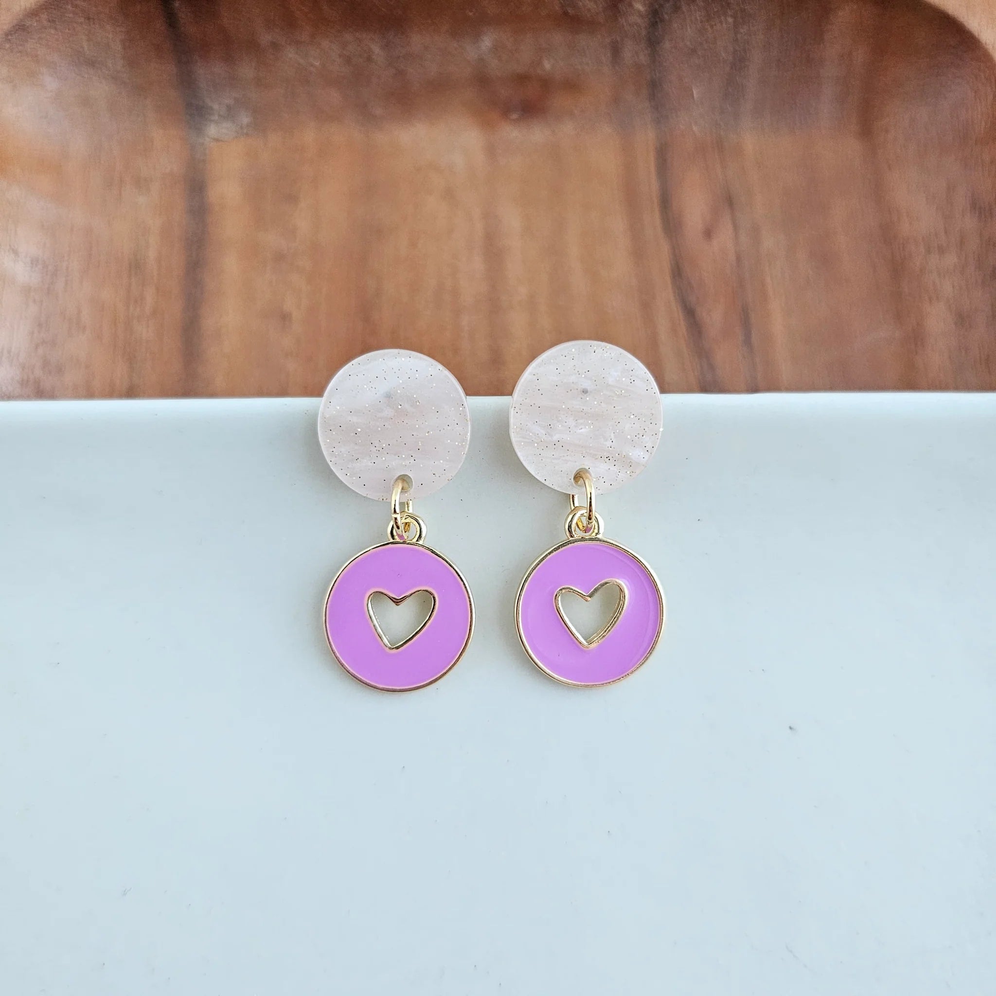 Amora Heart Earrings Purple