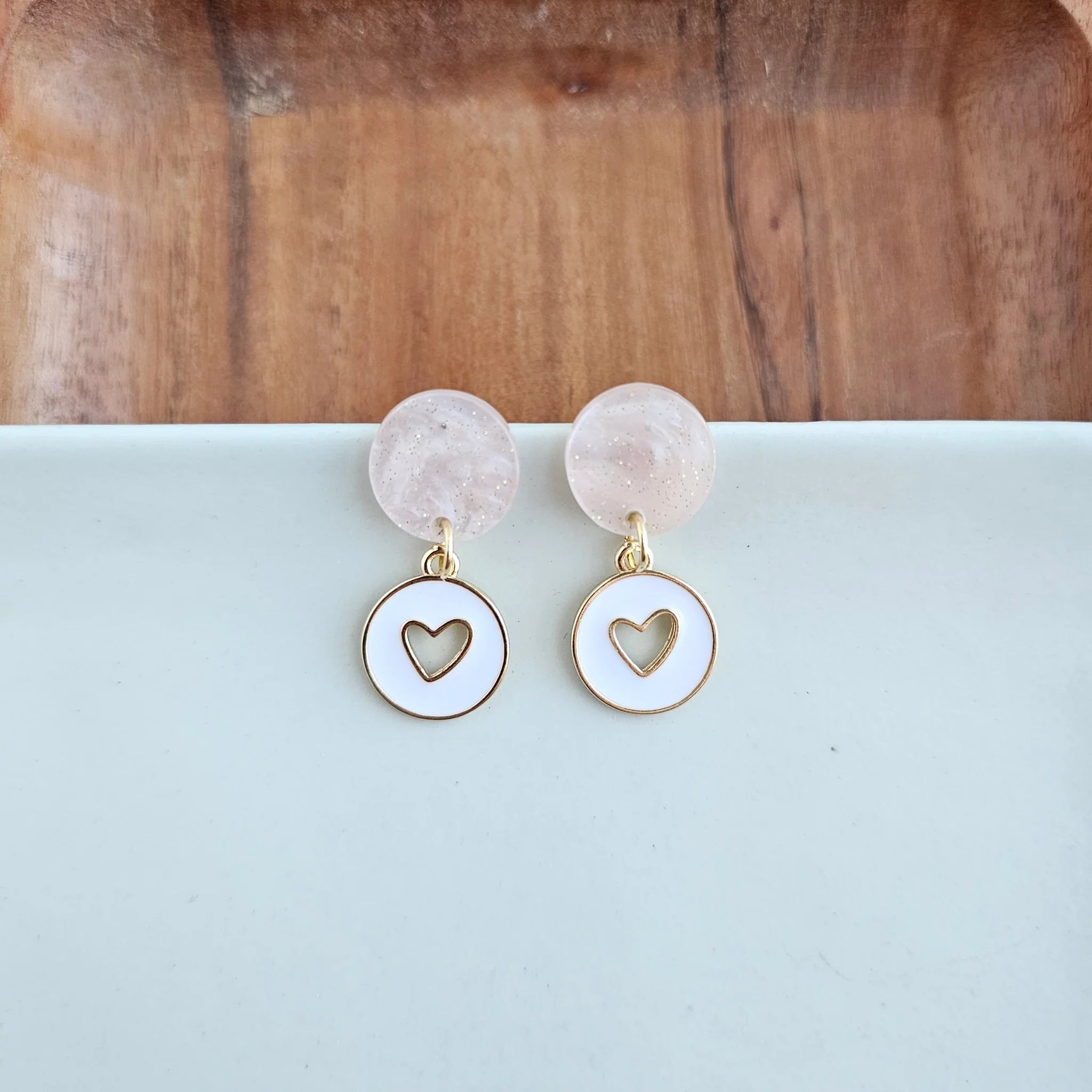 Amora Heart Earrings White