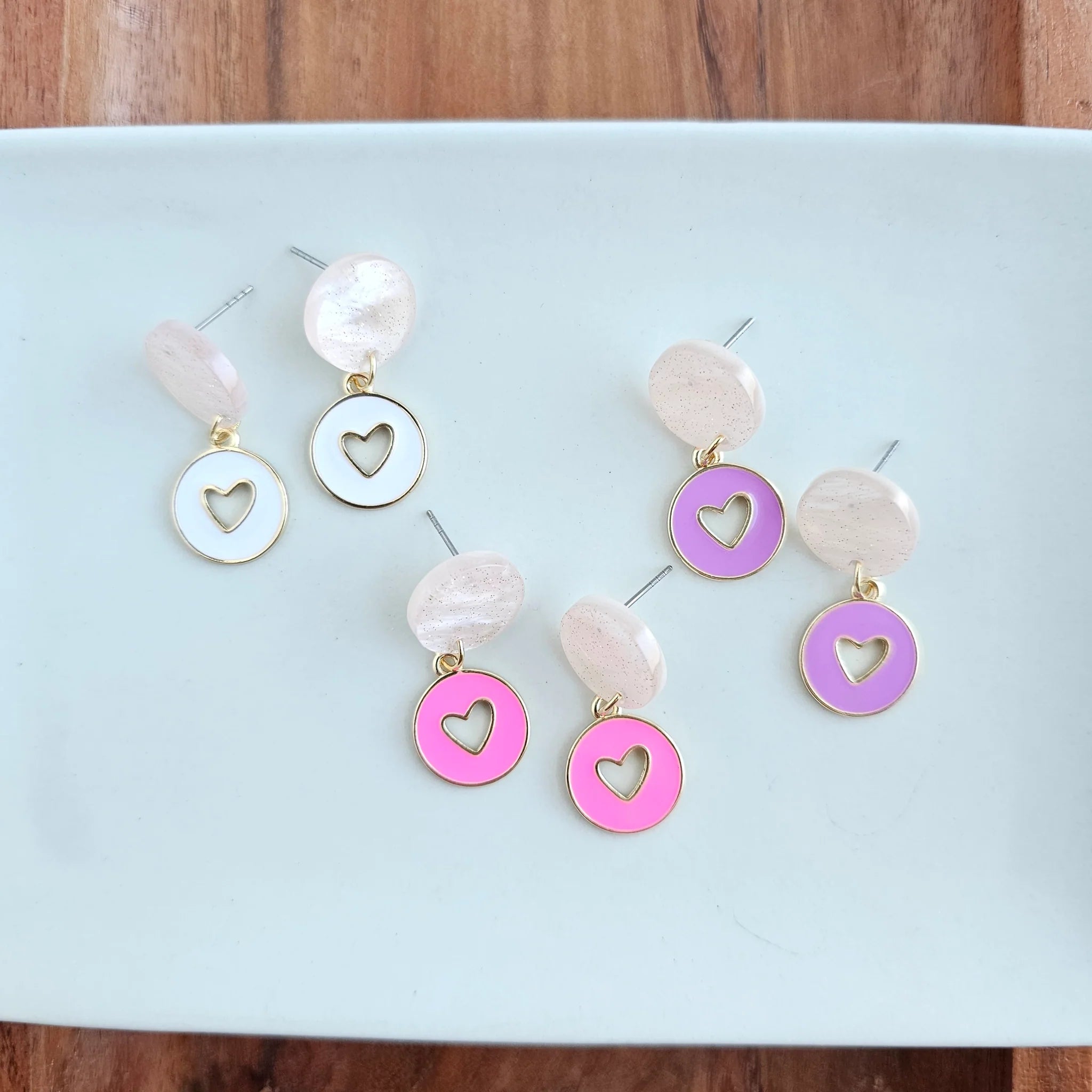 Amora Heart Earrings Pink