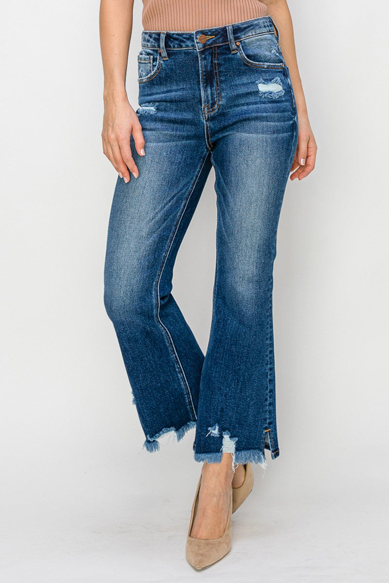 High Rise Ankle Flare Jeans Dark