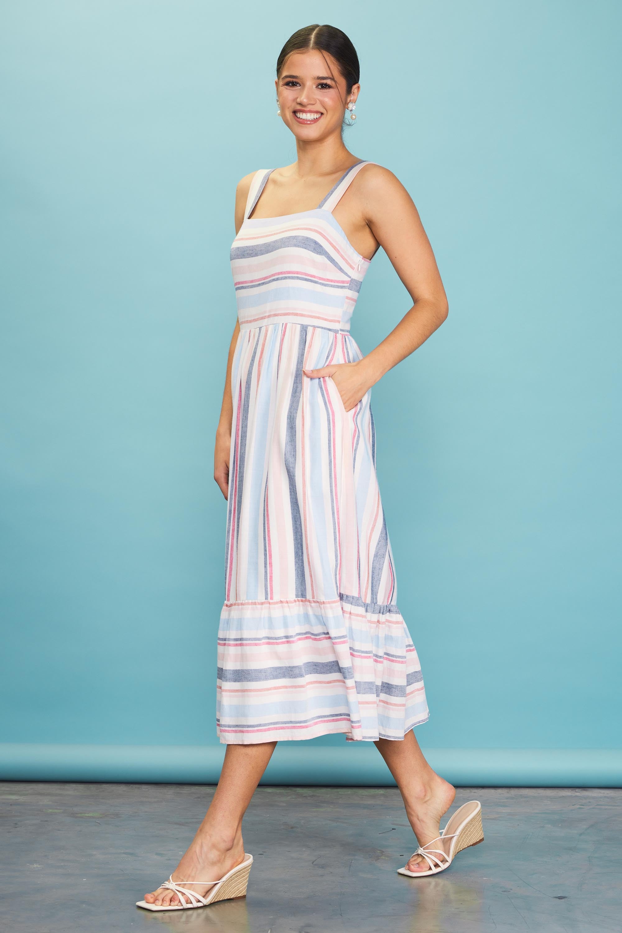 Striped Midi Dress Blush / Blue / Navy