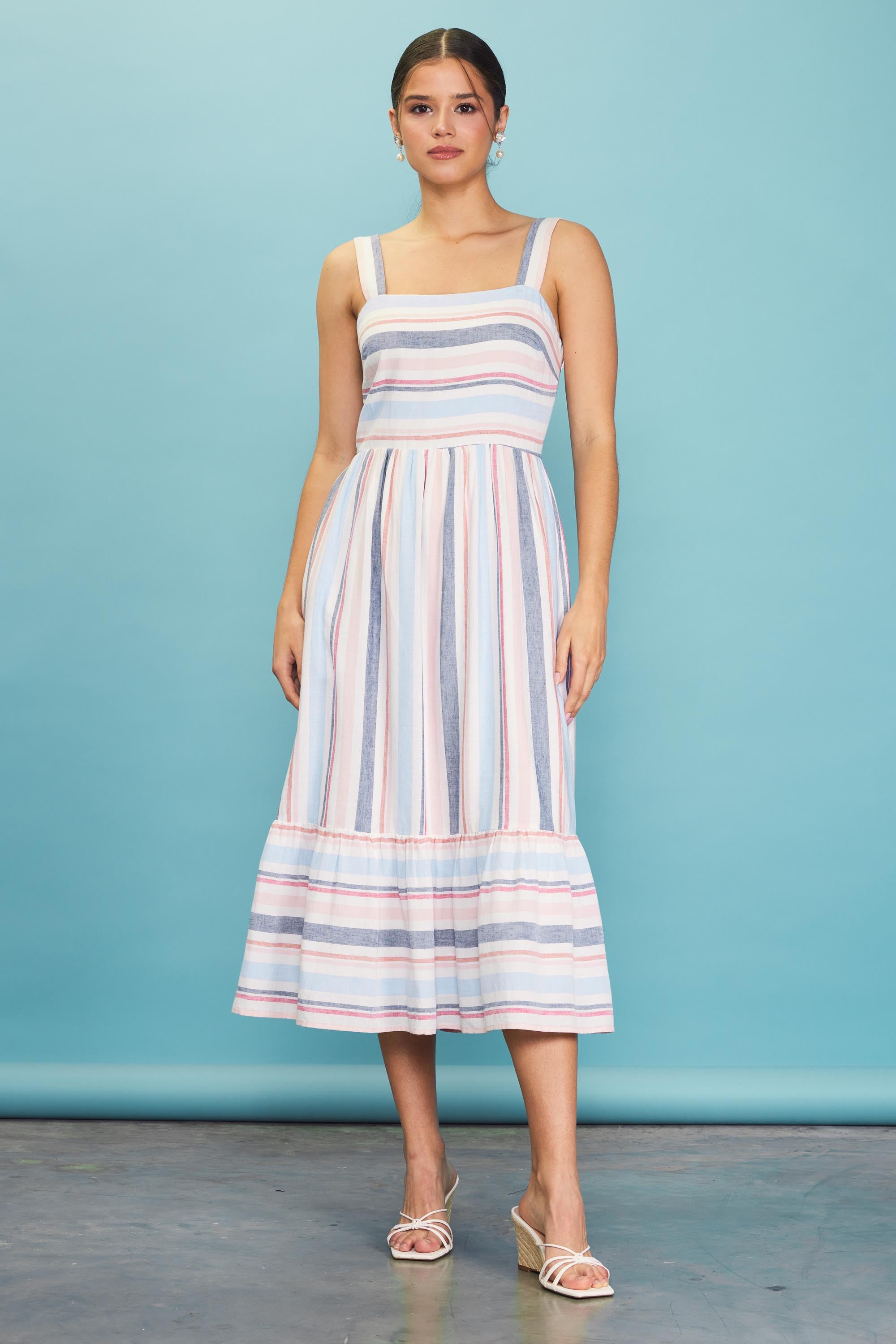Striped Midi Dress Blush / Blue / Navy