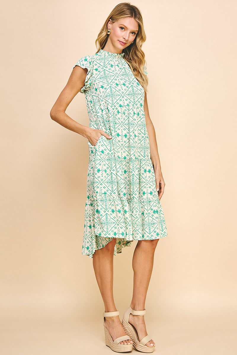 Tiered Midi Dress with Back Button Closure