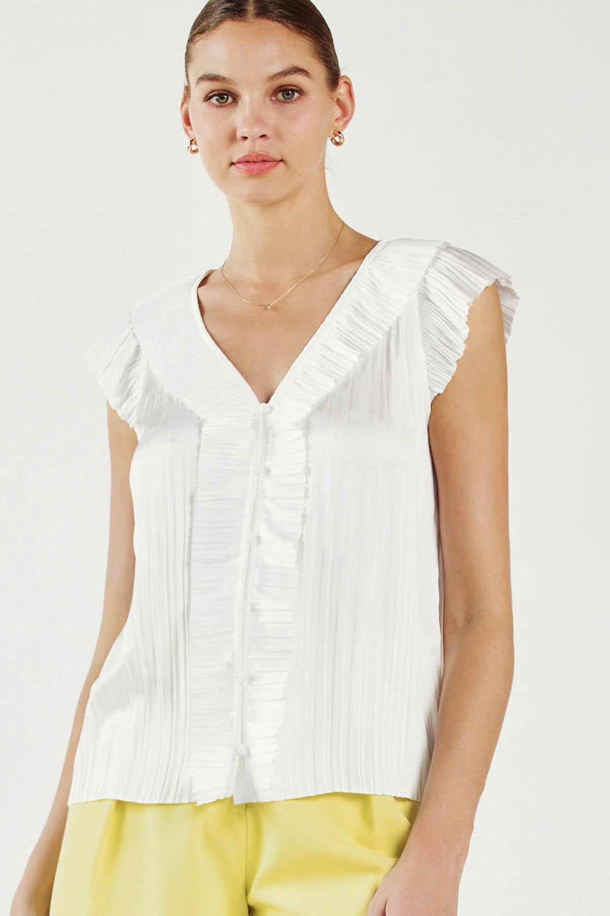 Button Front Pleated Blouse