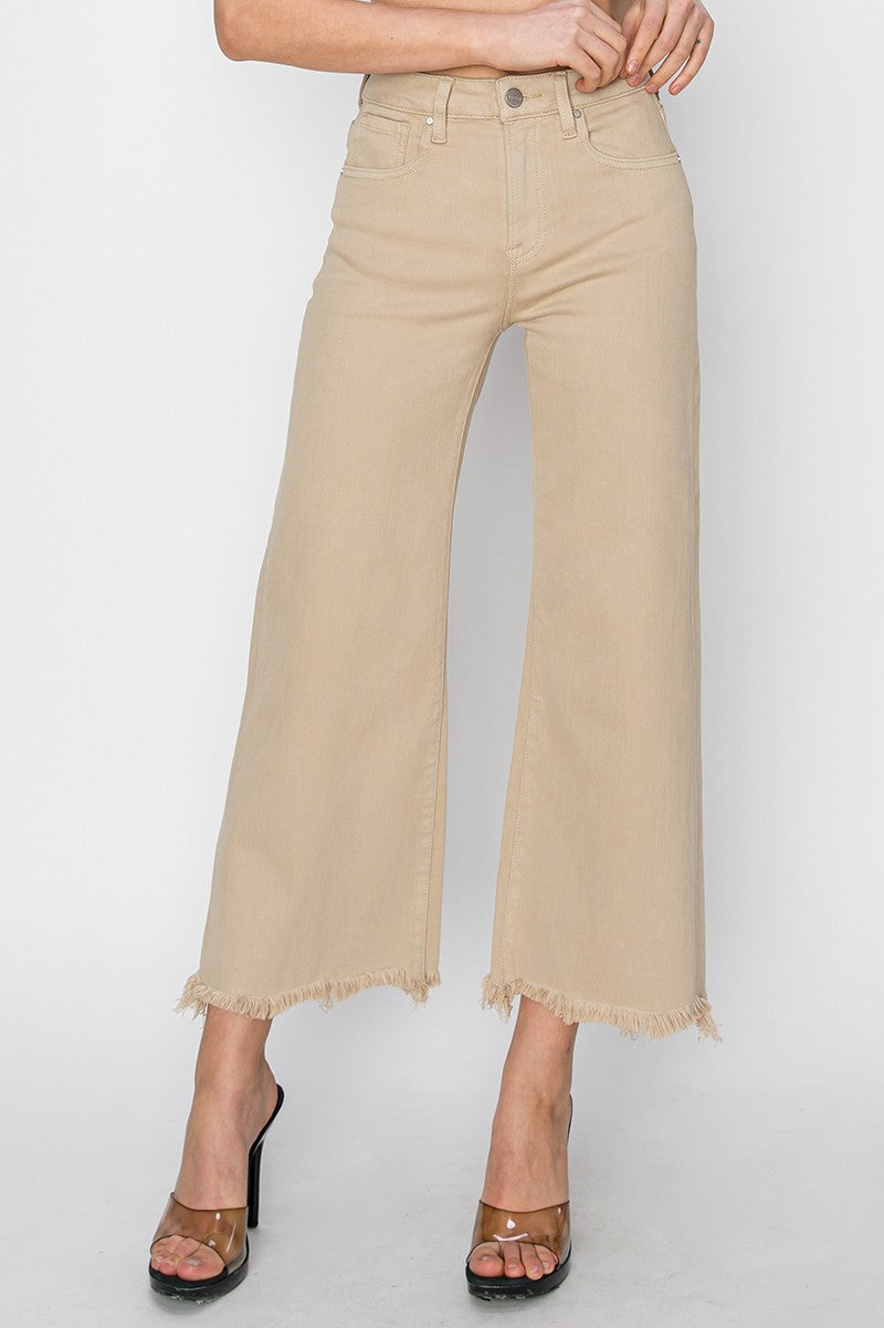 Mid Rise Crop Wide Jean Taupe