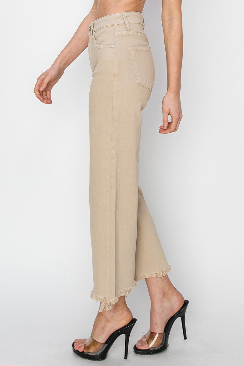 Mid Rise Crop Wide Jean Taupe