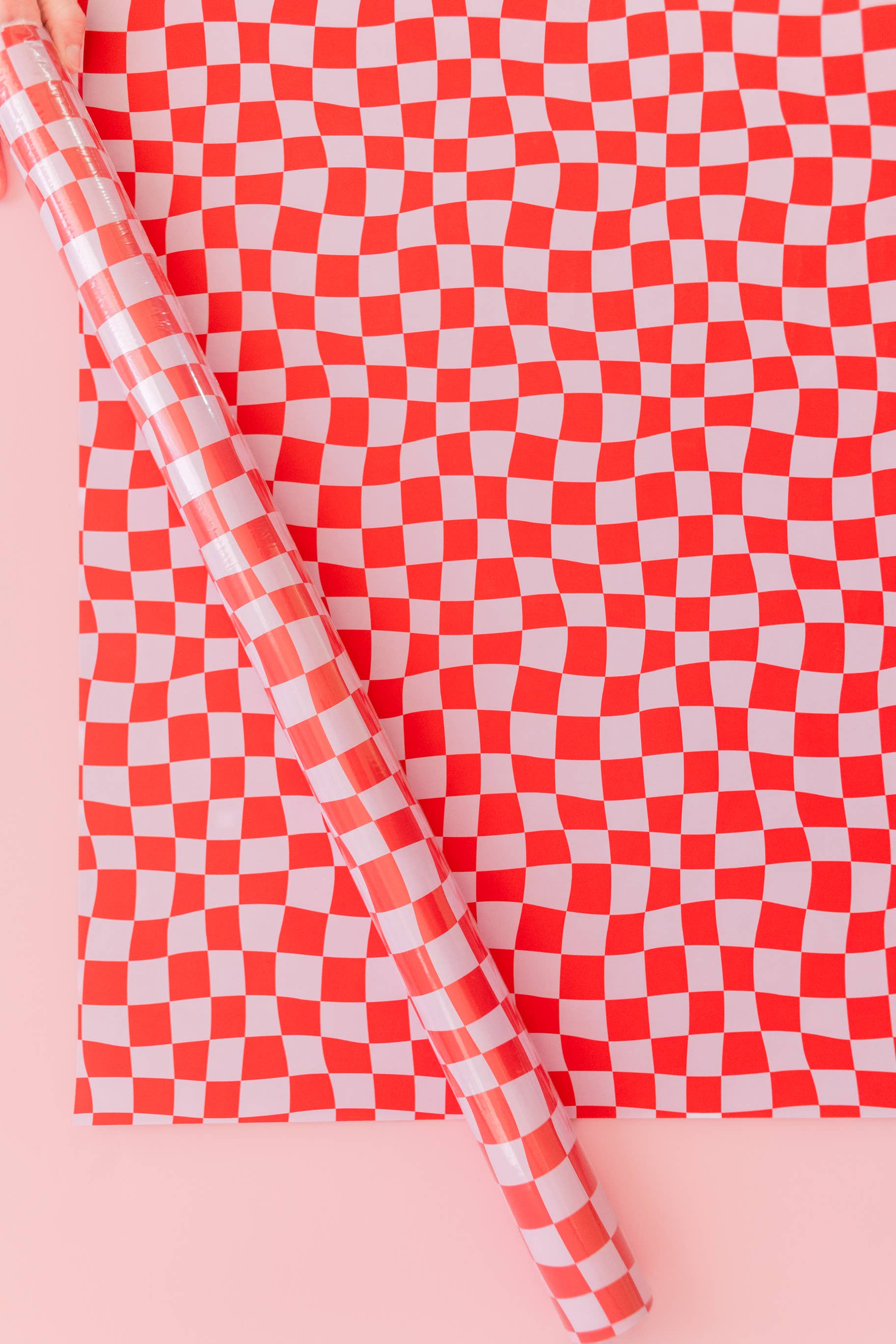 Pink & Red Checkered Wrapping Paper | Roll of 3 Sheets