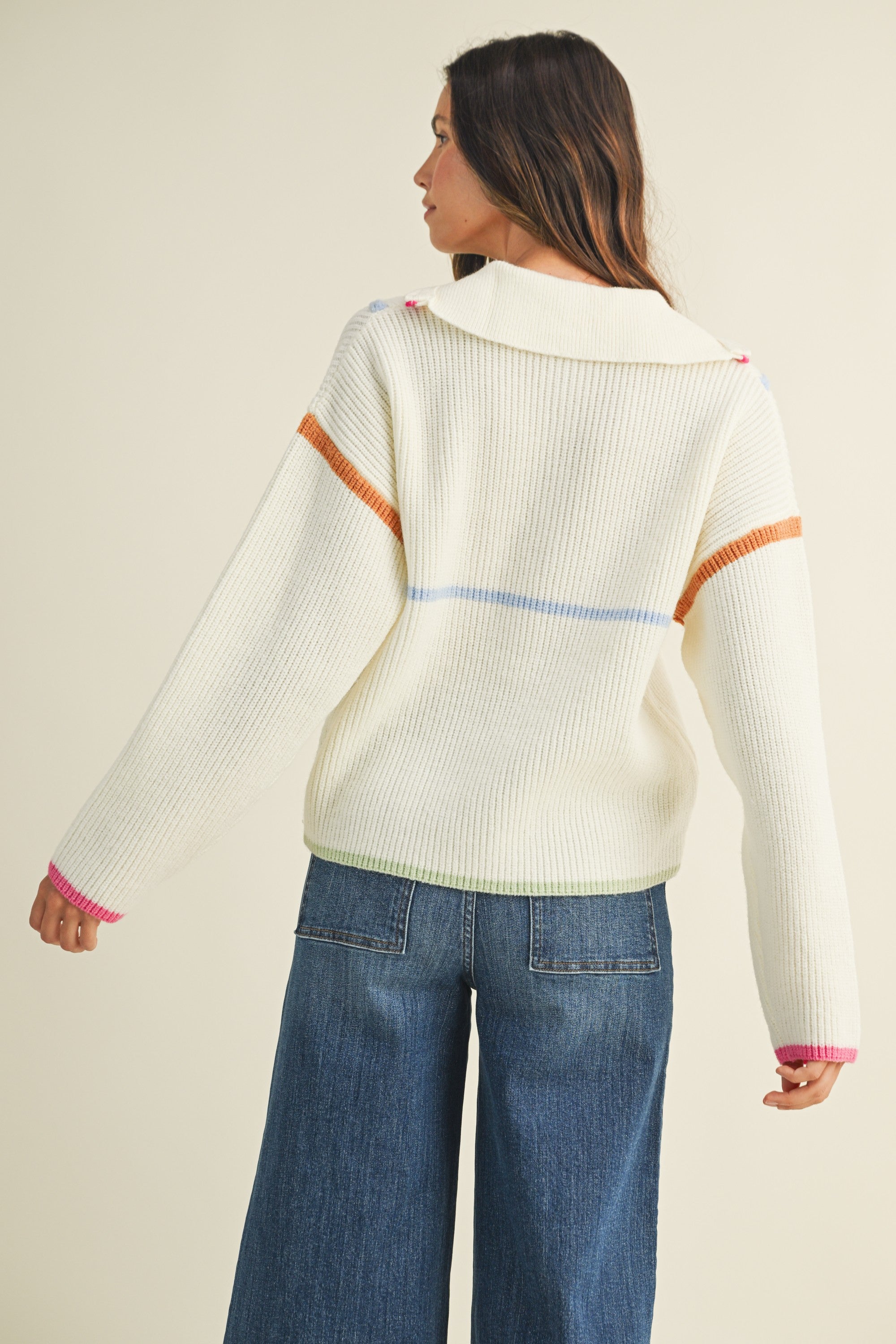 Multi Color Binding Half Zip-up Sweater