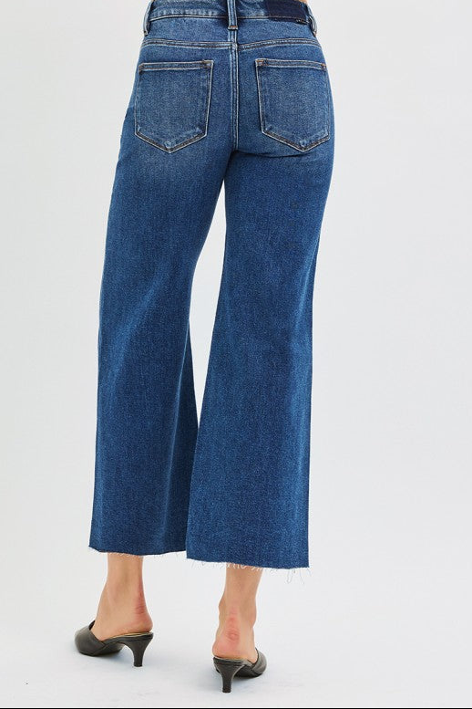 Mid Rise Crop Wide Jeans | Dark