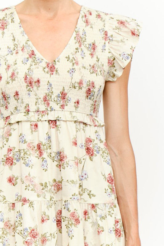 Soley Floral Dress| Cream