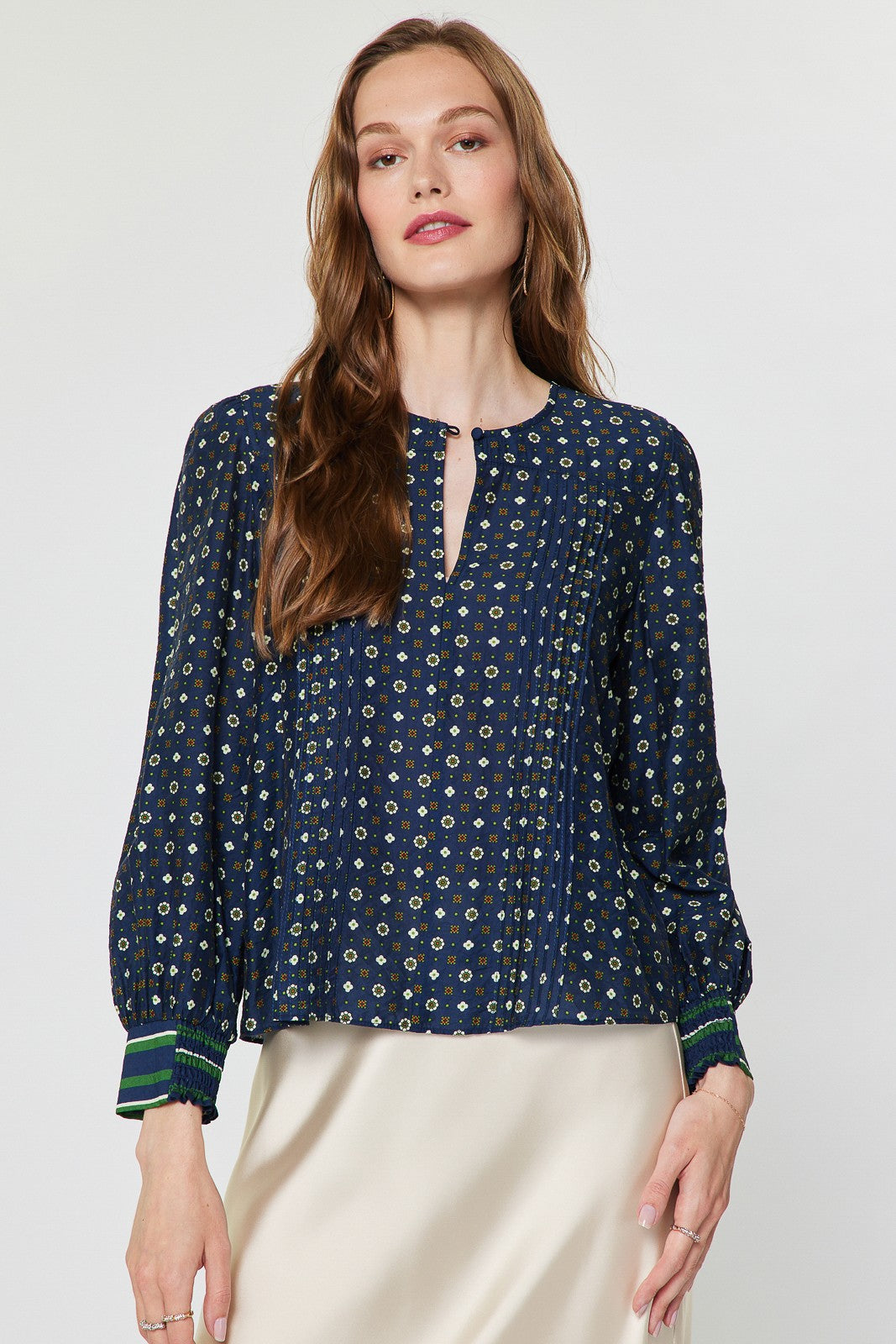 Libby Geo Print  Blouse | Navy