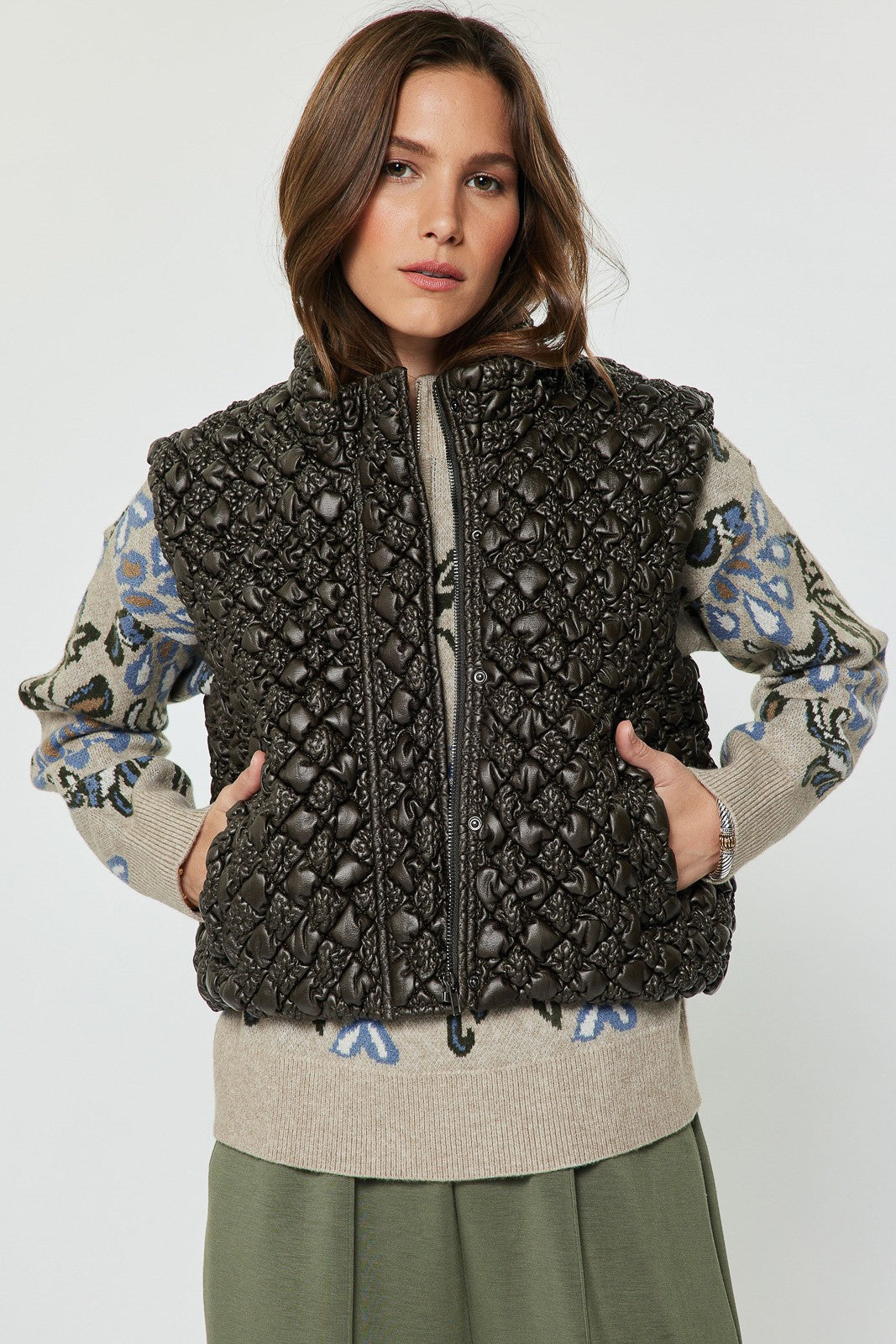 Cropped Quilting Vest|  Moss