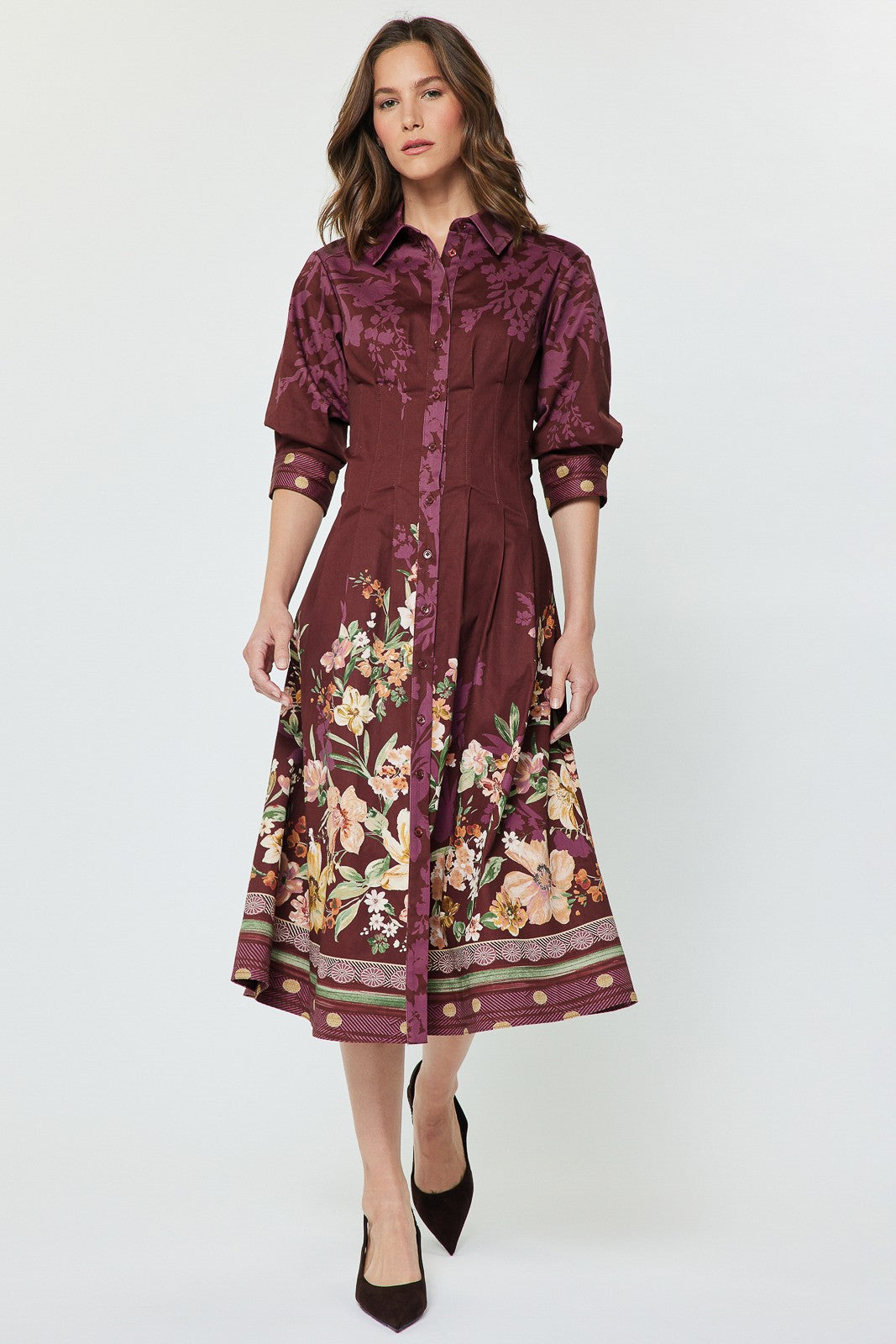 Della Floral Midi Dress| Dark Mauve