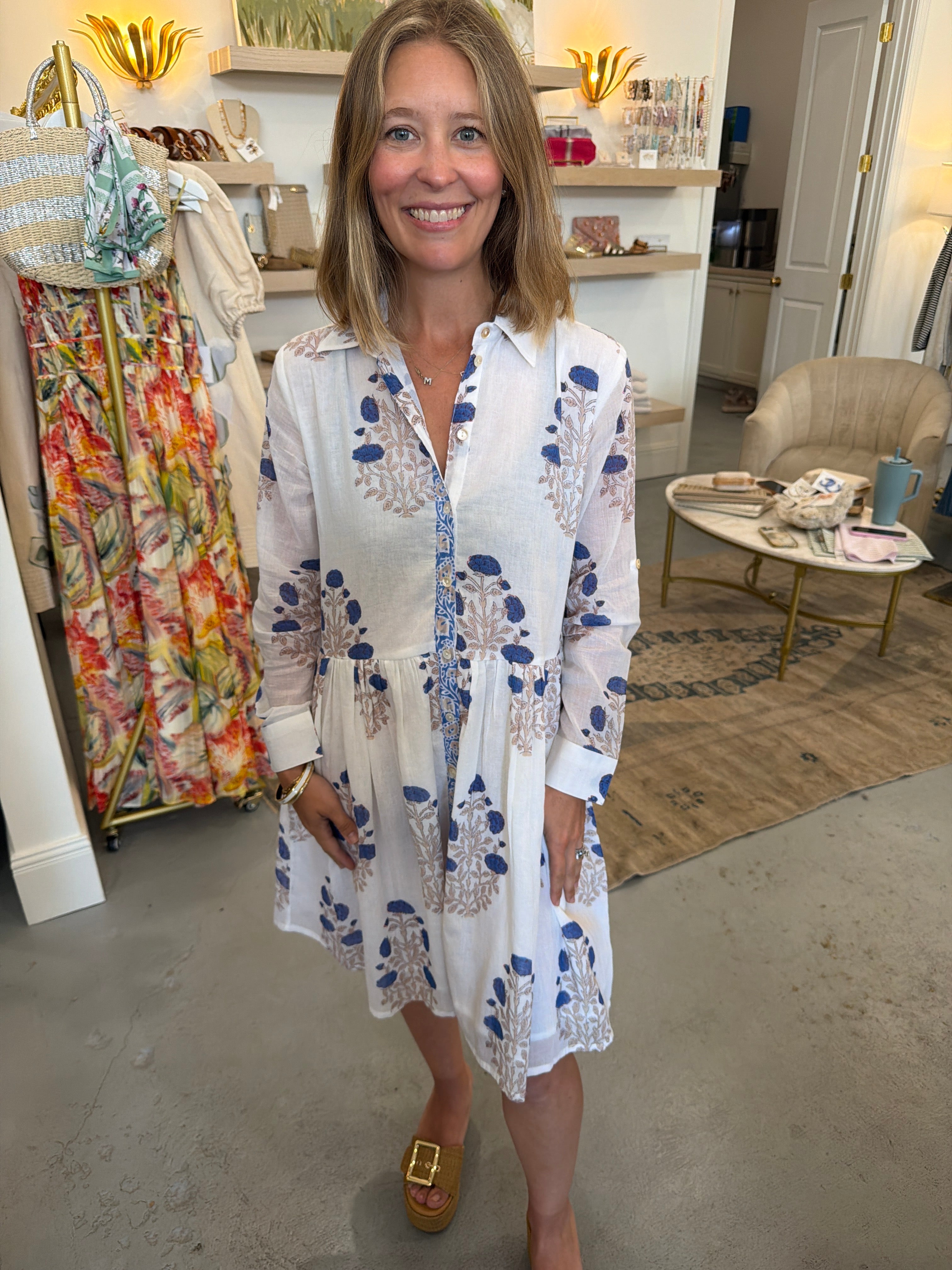 Long Sleeve Shirt Dress Mini | Laguna Blue