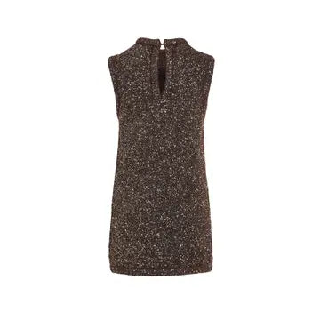 Sequined Detail Sleeveless Dress | Brown