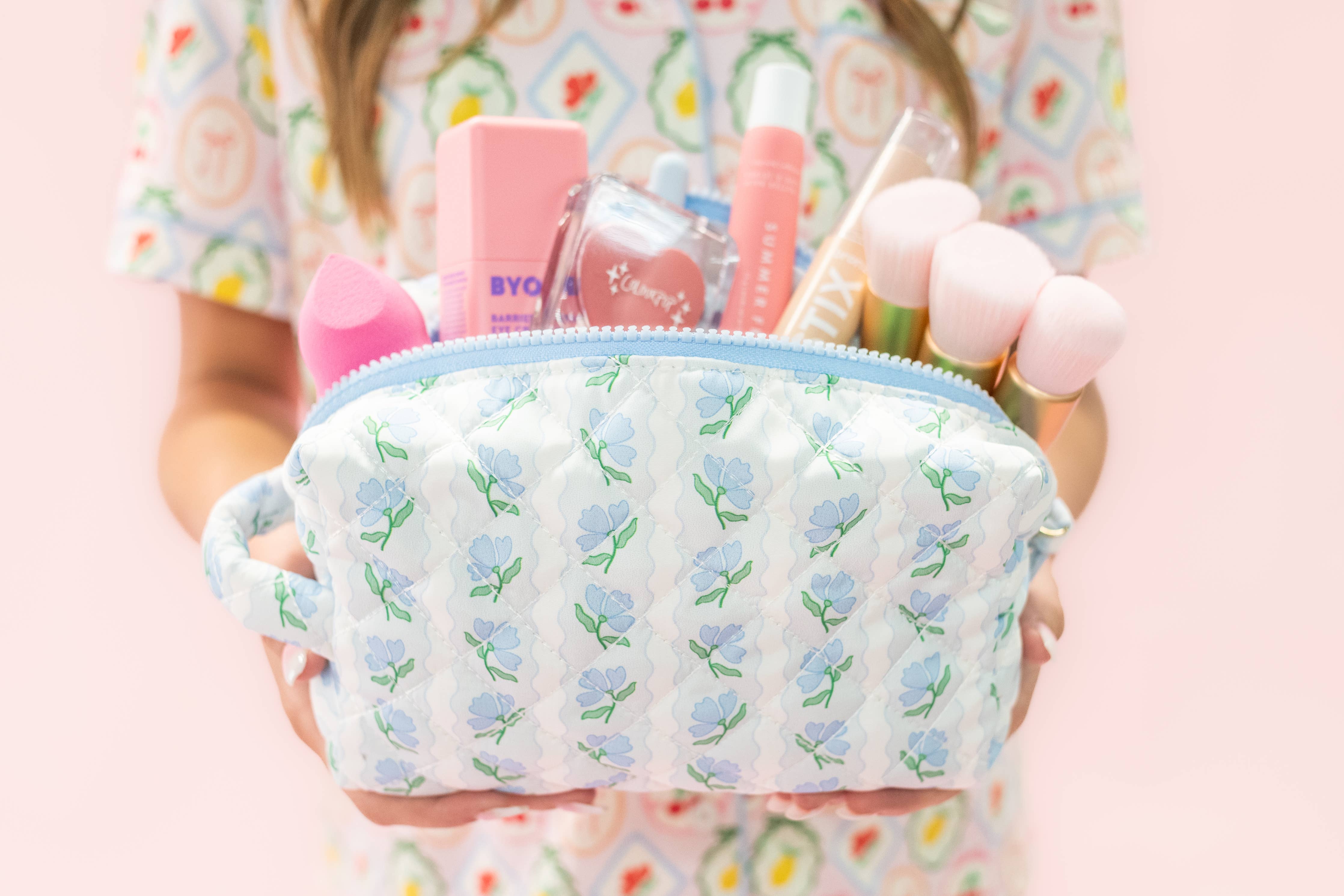 Quilted Cosmetic Pouch Set | Blue Belle Floral