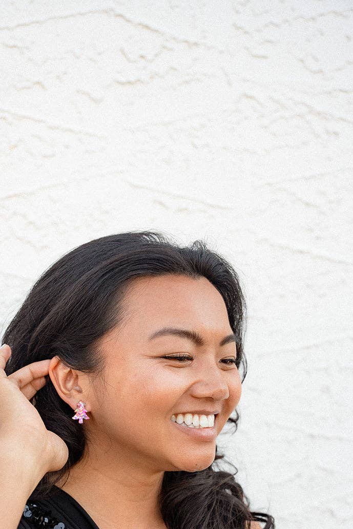 Christmas Tree Studs - Pink Tinsel