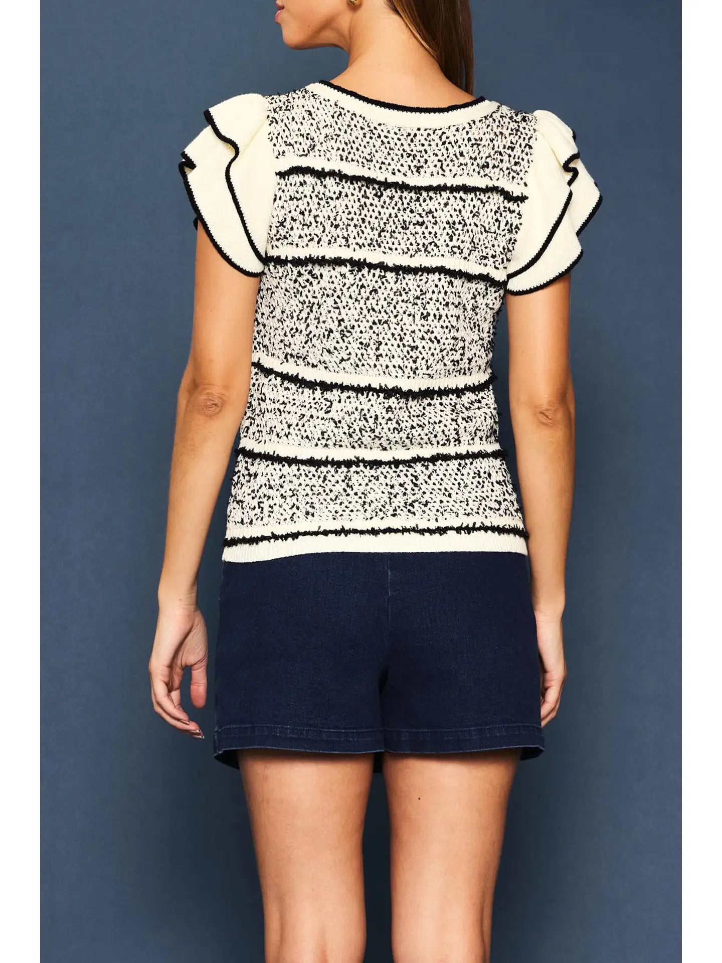 Riley Ruffle Sleeve Knit Top | Ivory, Black