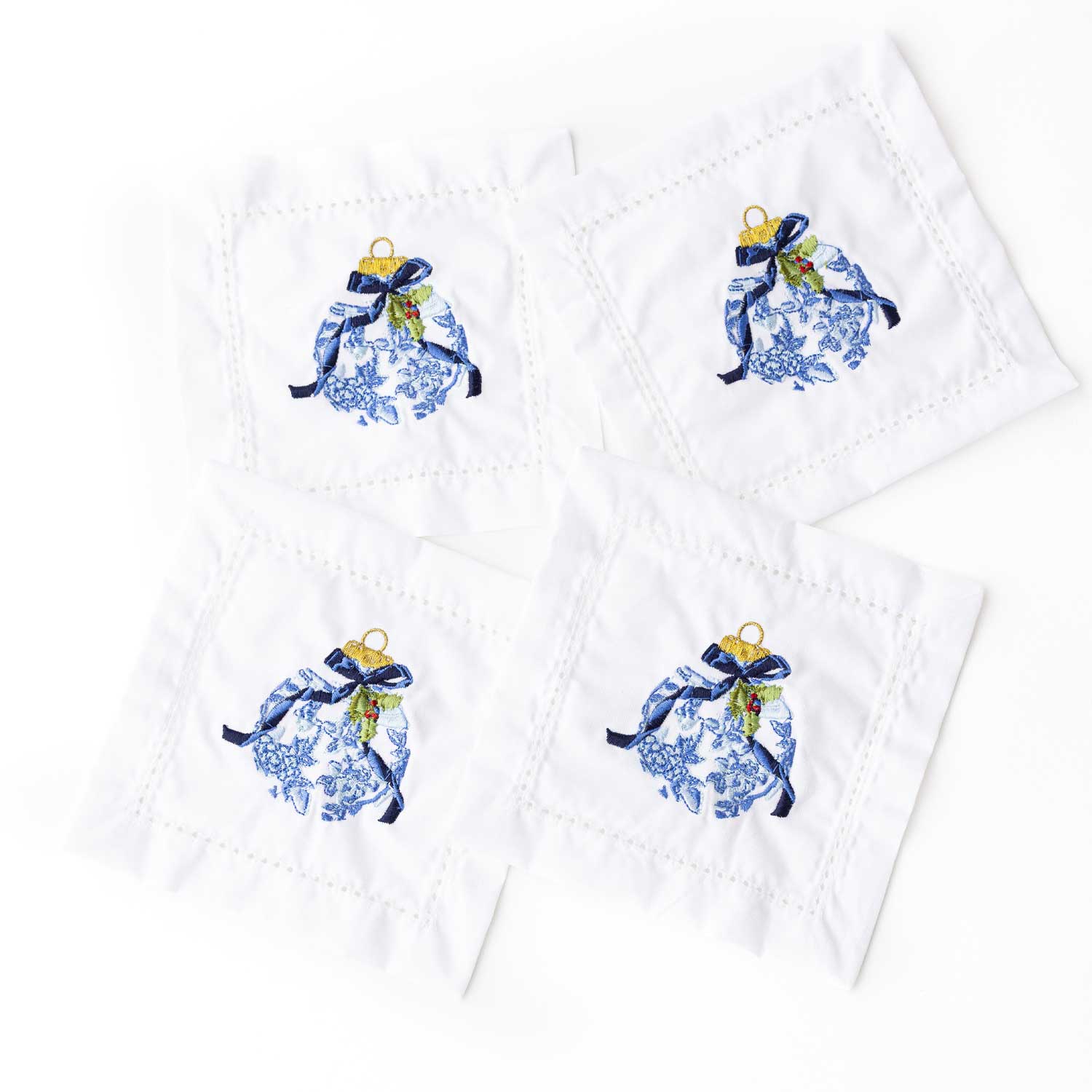Chinoiserie Ornament Embroidered Cocktail Napkins | Set of 4