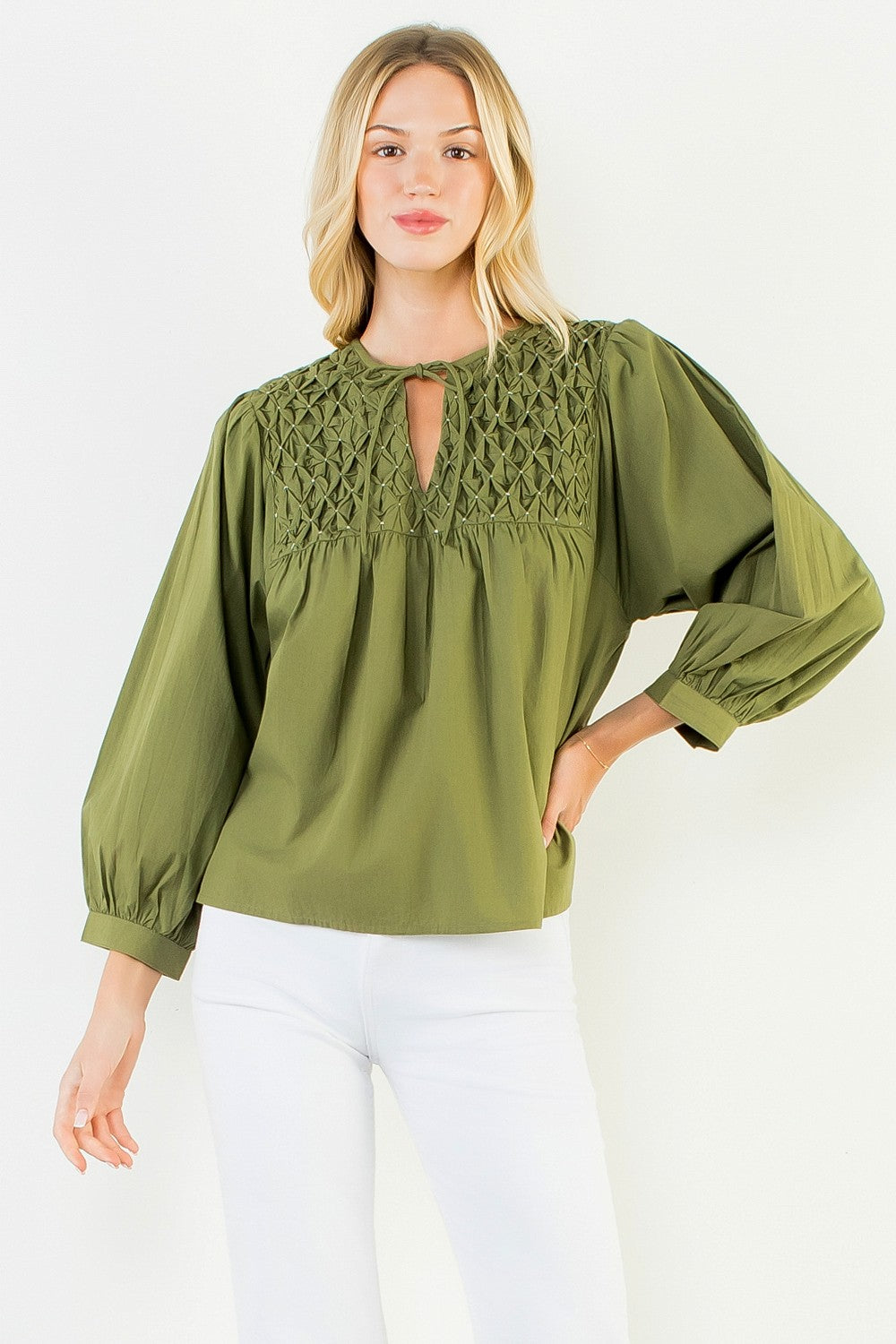 Catherine Smocked Blouse | Green