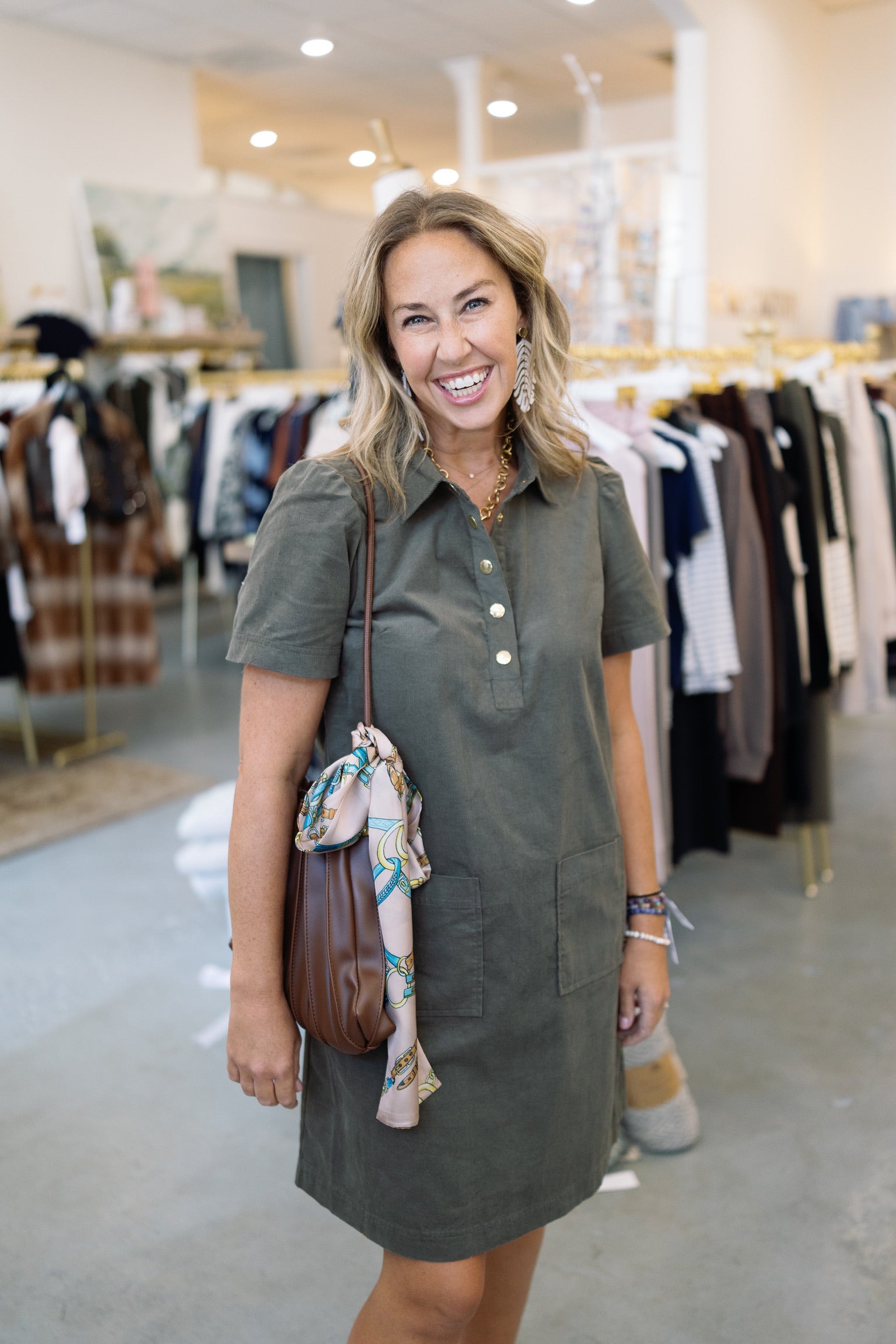 Short Sleeve Shirt Dress I Olive