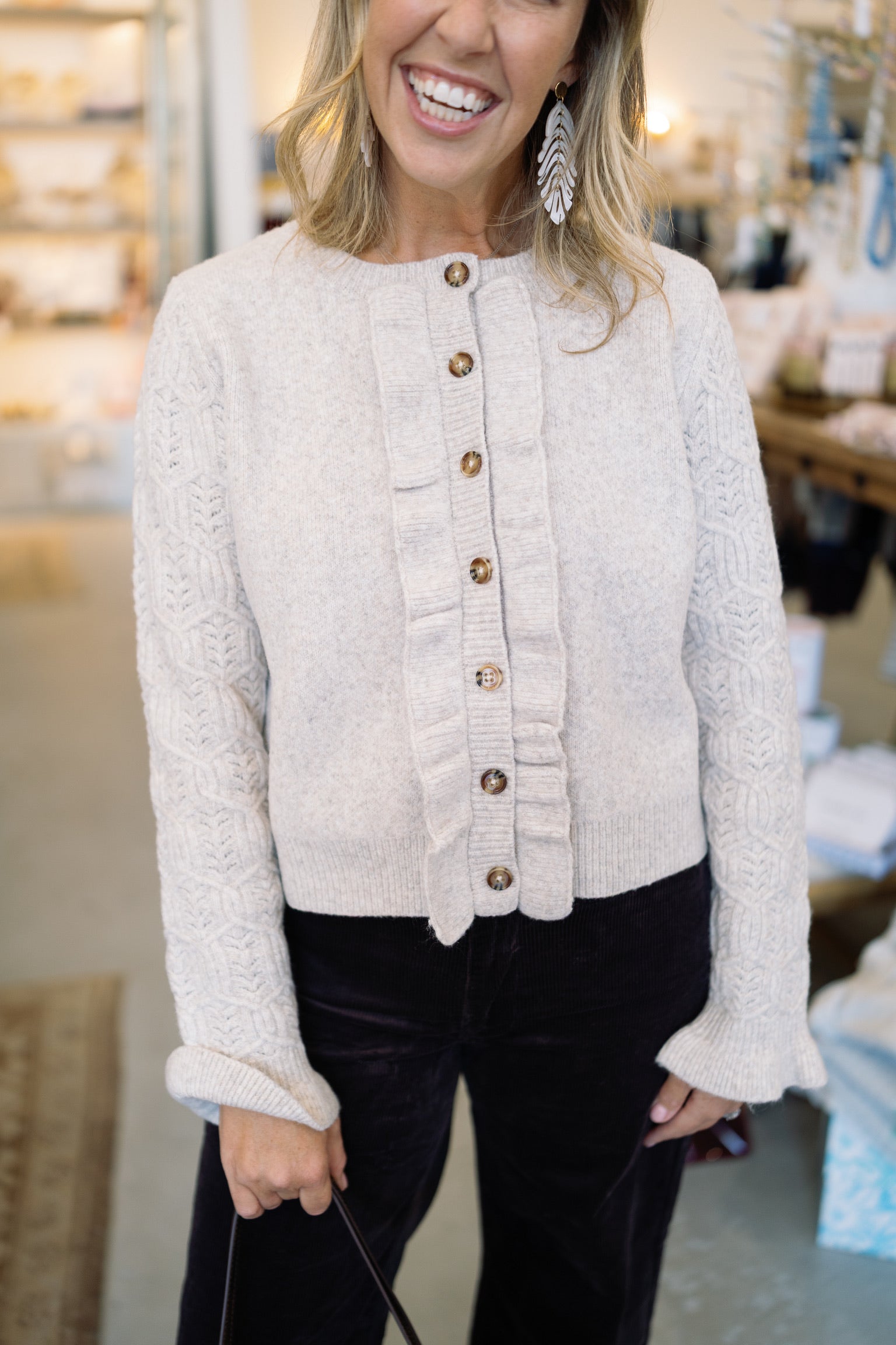 Karley Ruffle Cardigan | Oat