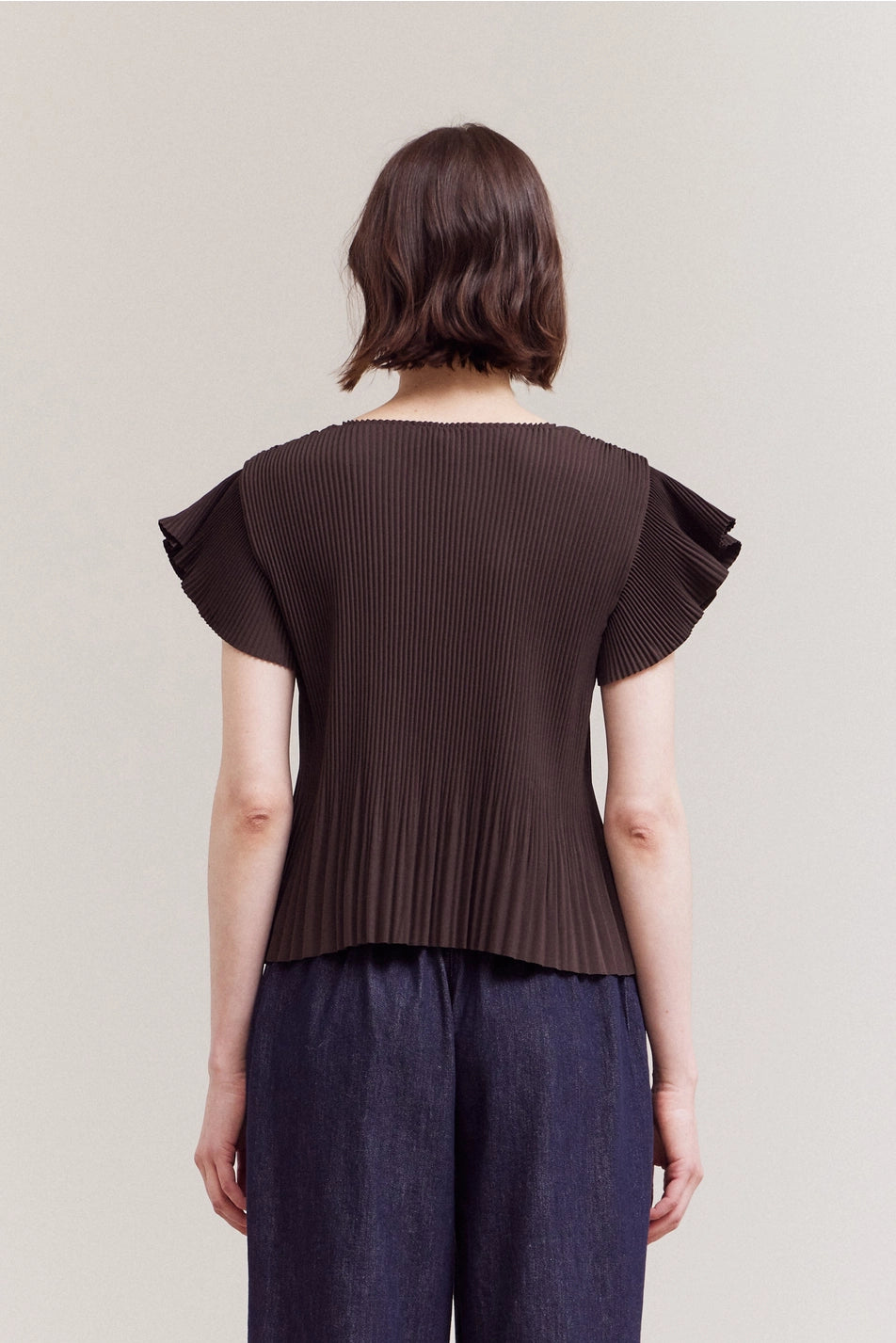 Alice Pleated Ruffle Top | Brown