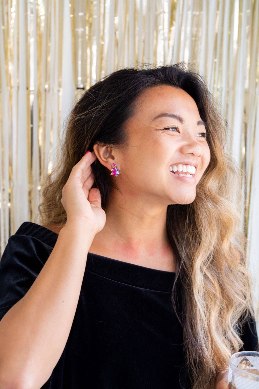 Christmas Tree Studs - Pink Tinsel